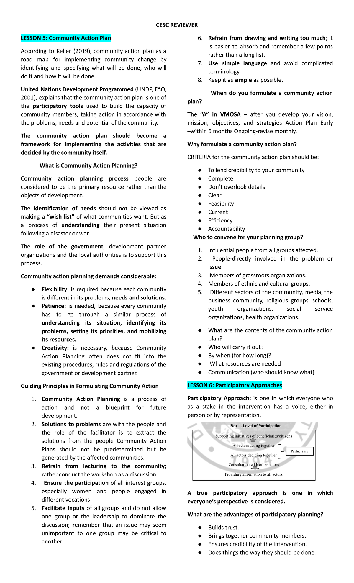 CESC Reviewer: Community Action Planning in 4th Quarter Test - Studocu