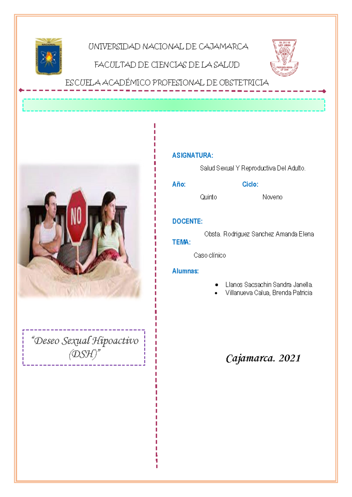 Caso Clínico de Deseo Sexual Hipoactivo (DSH) en Salud Sexual y Reproductiva - Document Preview