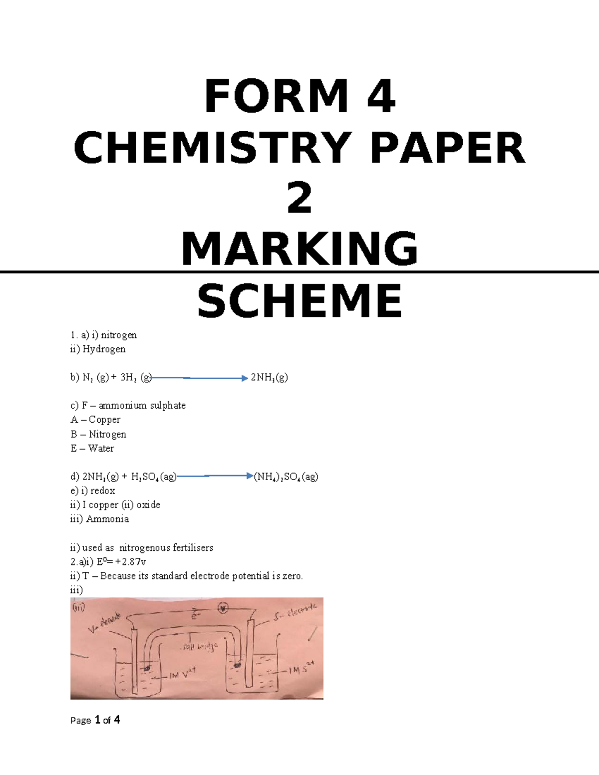 Chemistry PP2 Marking Scheme and Key Concepts - Studocu