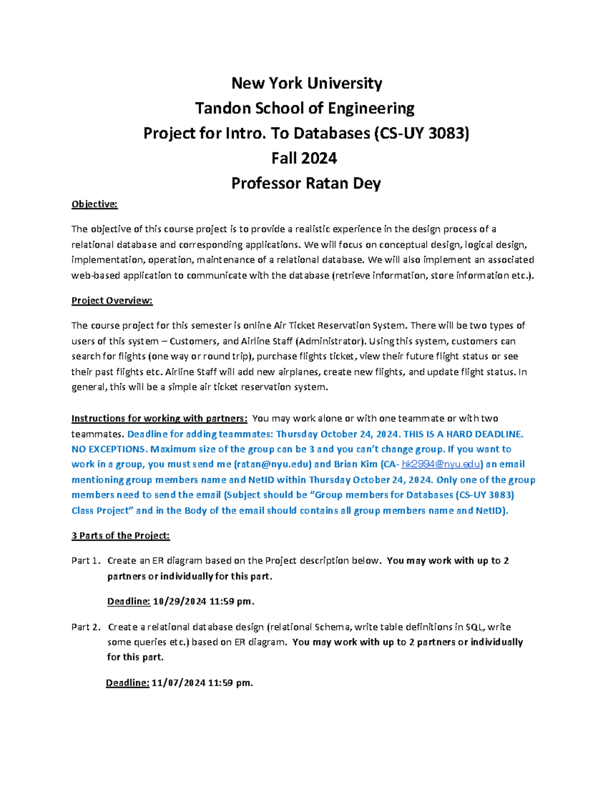 Part 1 Part 2 Part 3 of Course Project Fall 2024 V1 - New York ...