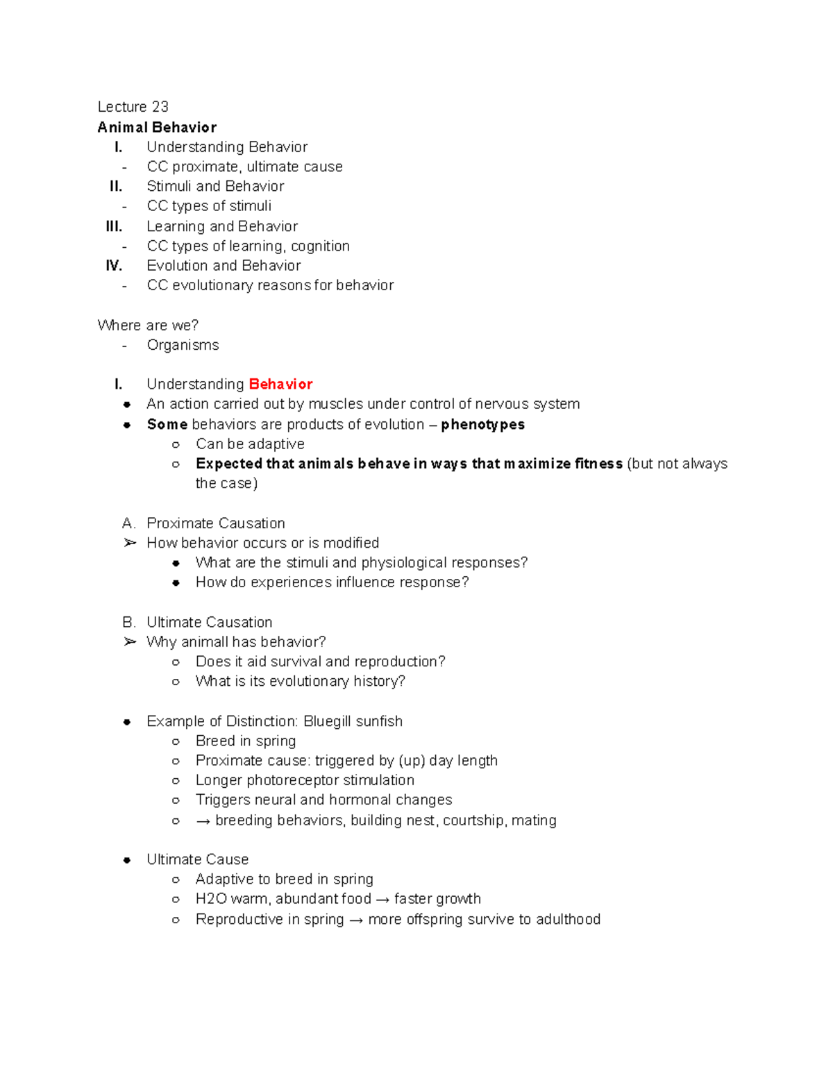 Gen Bio Lecture 23 - Animal Behavior Insights - 11/21/23 - Studocu