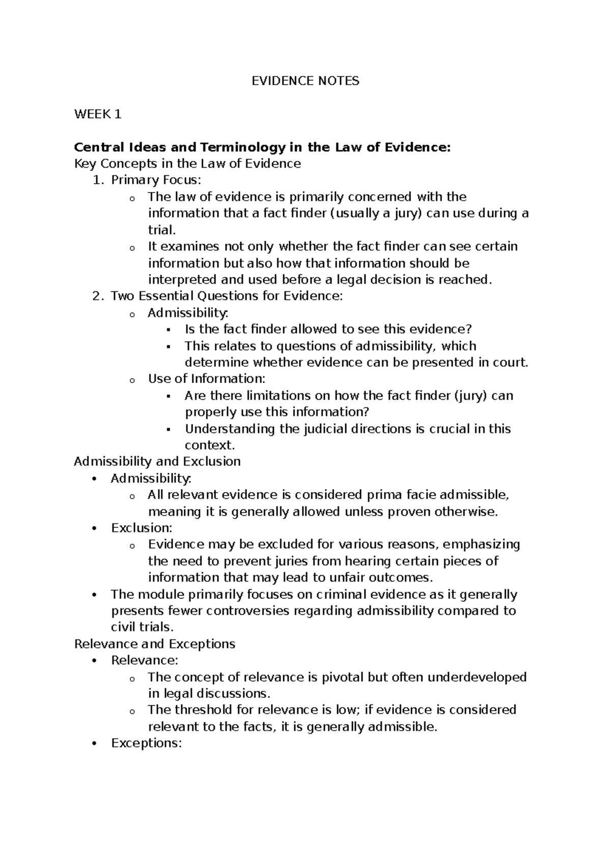 Evidence Law Notes (Course Code: EVID 101) - Key Concepts & Principles ...