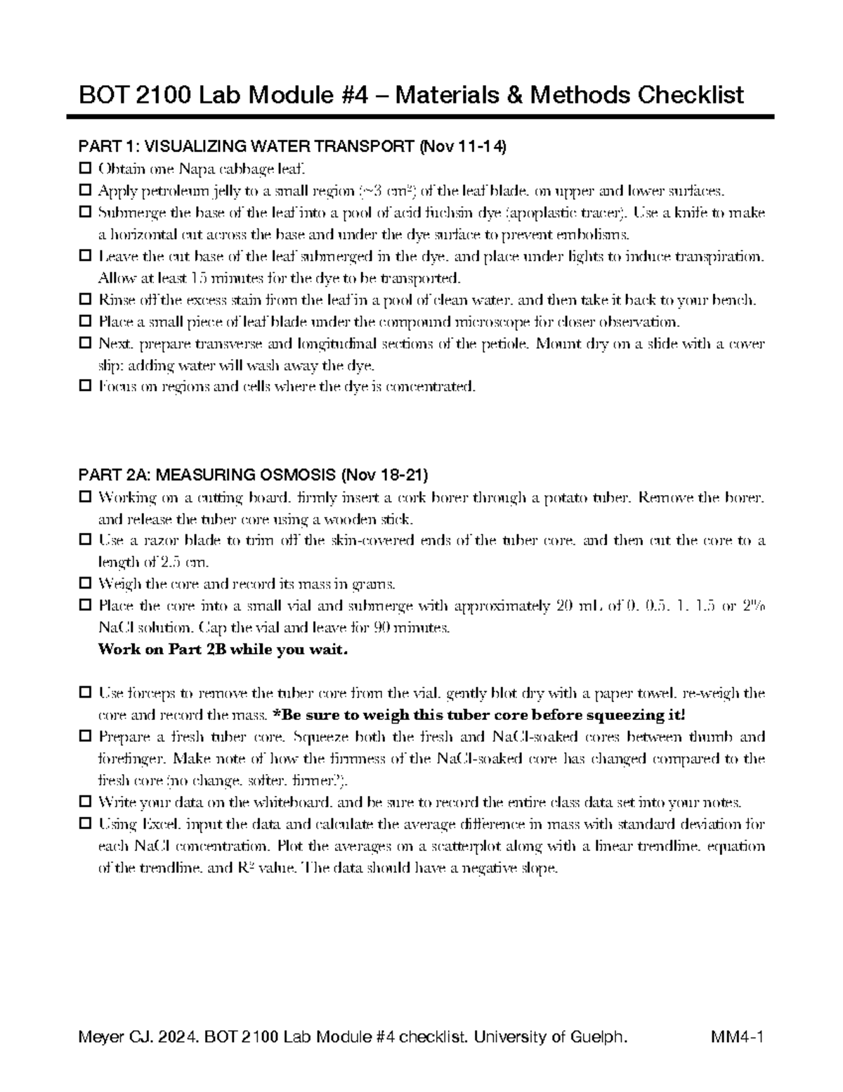 BOT 2100 Lab Module 4 method checklist F24 - Meyer CJ. 20 24. BOT 2100 ...