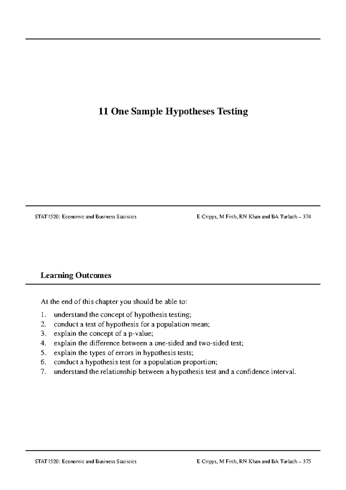 13694284 - lecture 8 - 11 One Sample Hypotheses Testing STAT1520 ...