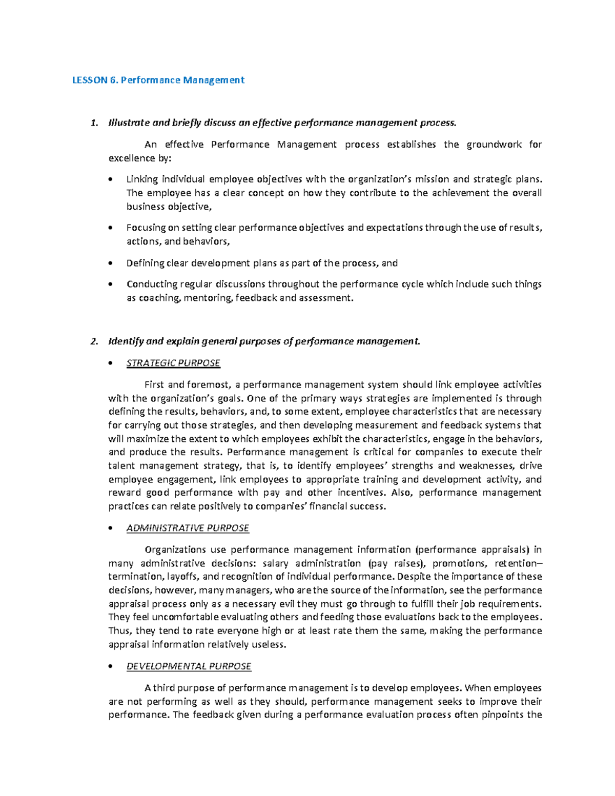 Performance Management - LESSON 6. Performance Management Illustrate ...
