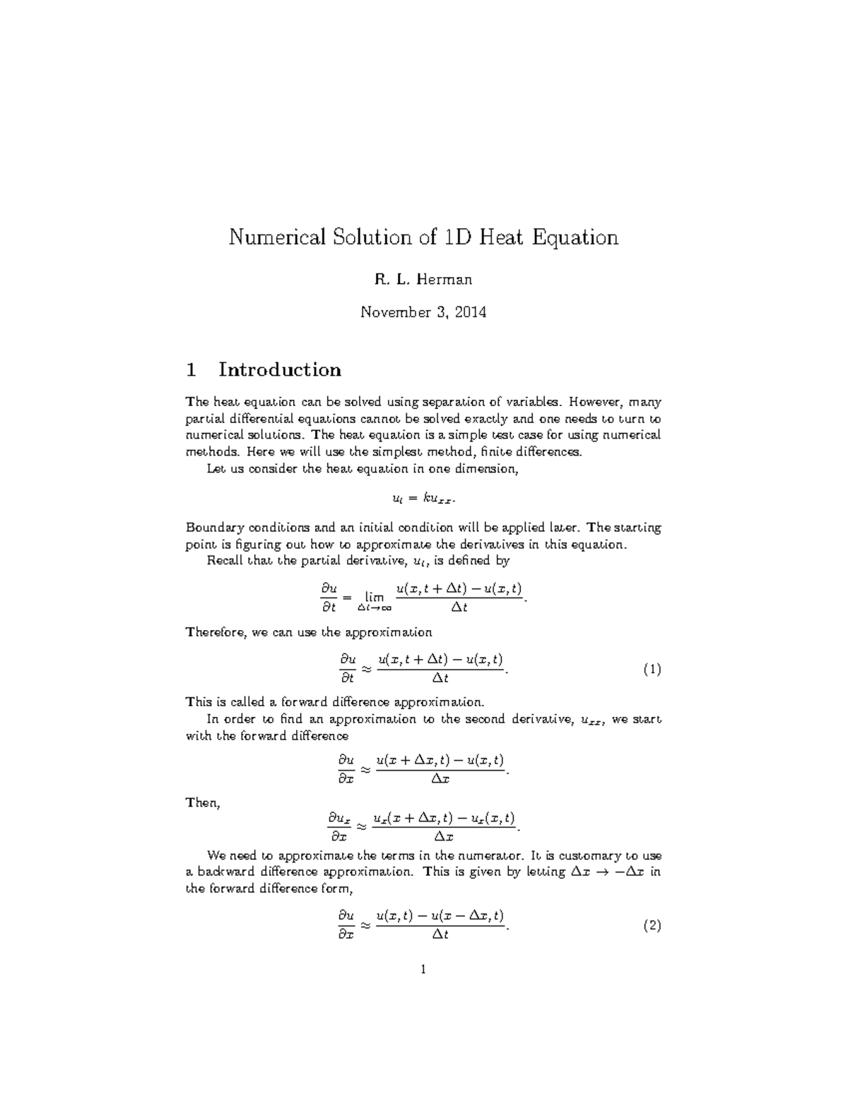 Exercise - Numerical Solution for 1D Heat Equation (MATH 101) - Studocu