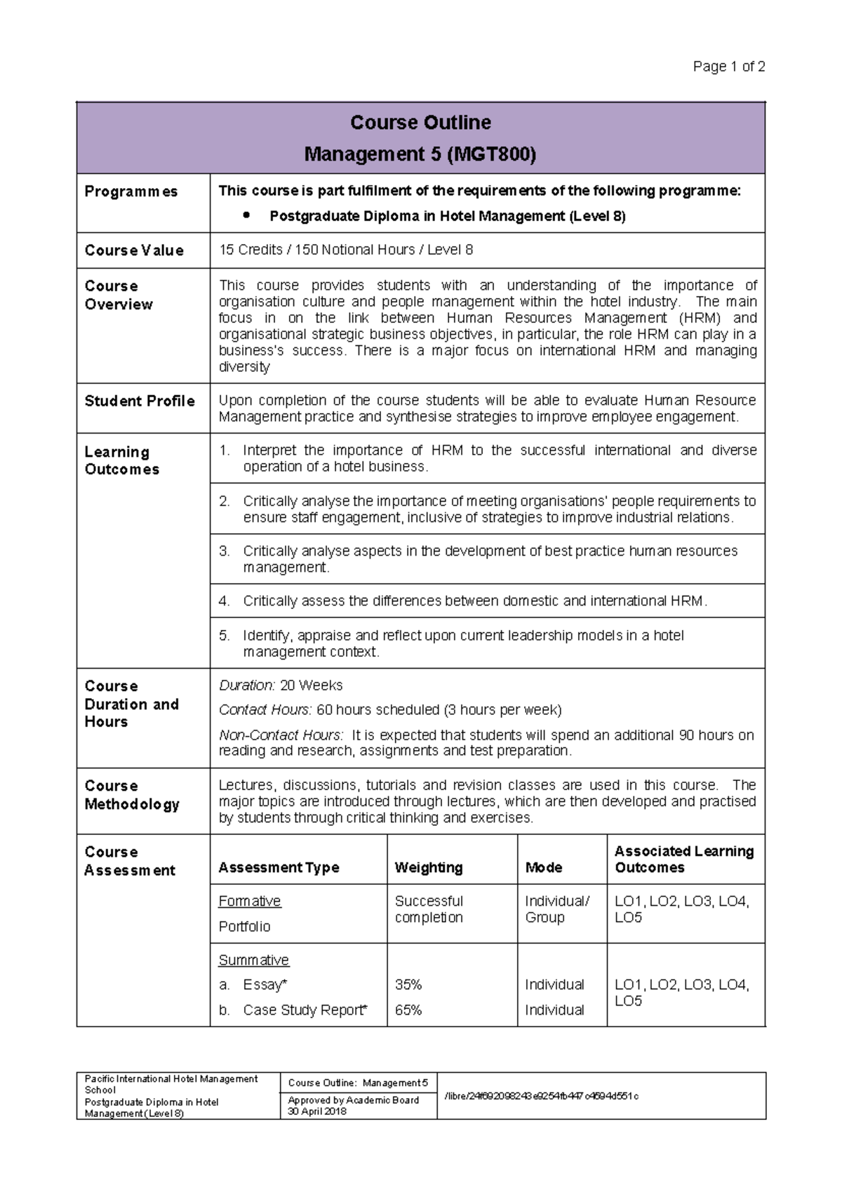 Management 5 PG Course Outline - Page 1 of 2 Course Outline Management ...