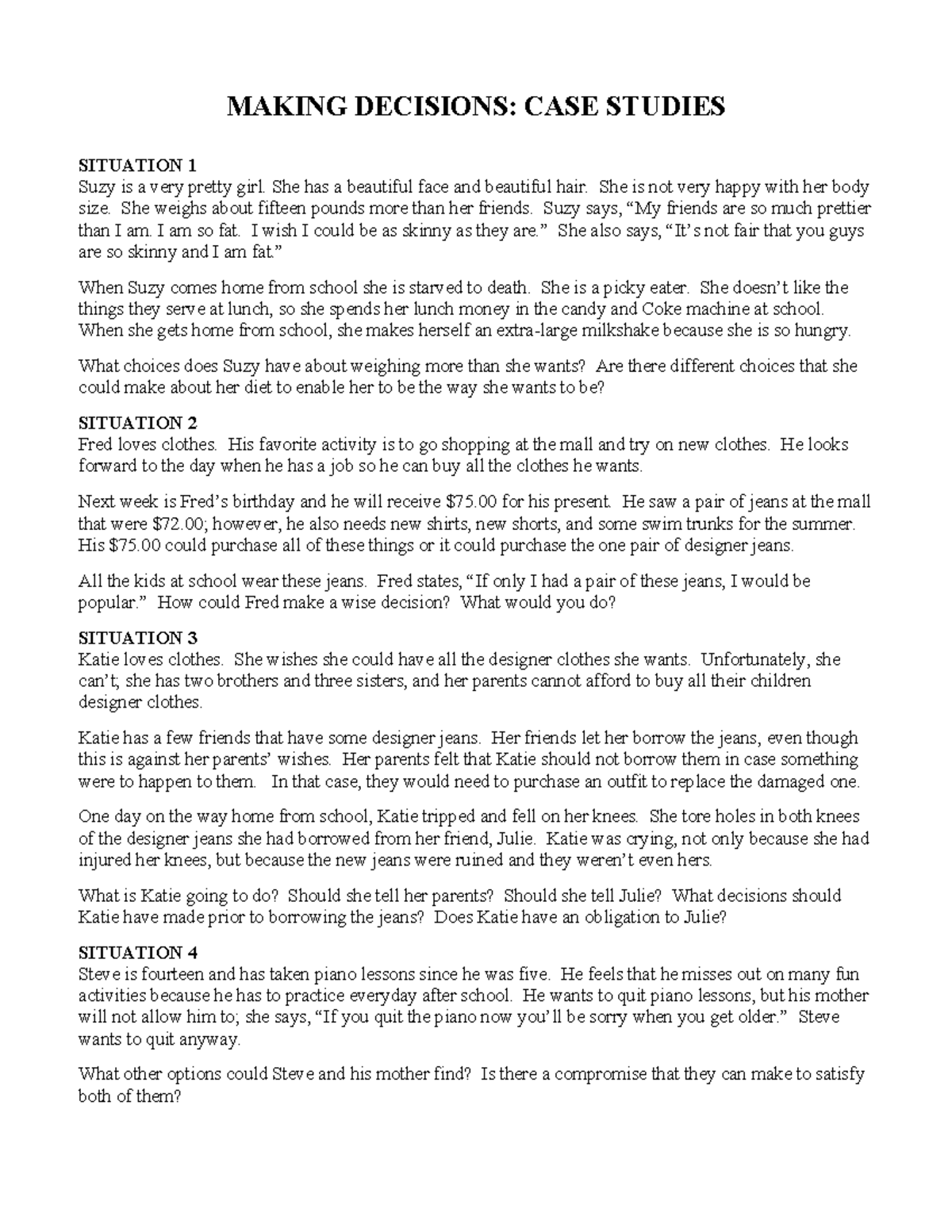 Decision Case Studies: Analyzing Choices and Consequences - Studocu