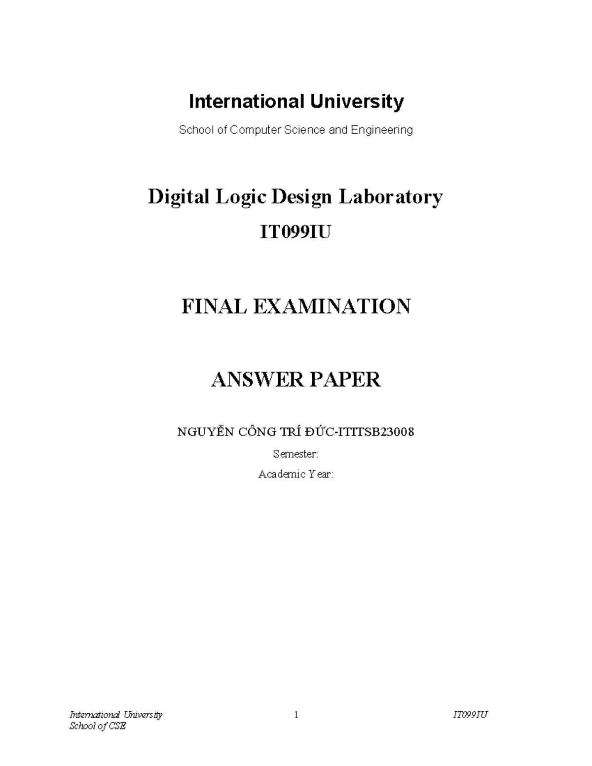 DLD Project Template For IT - Digital Logic Design - International ...