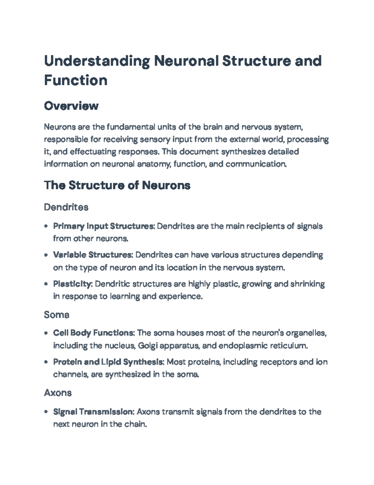 Understanding Neuronal Structure and Function - Neuroscience Overview ...