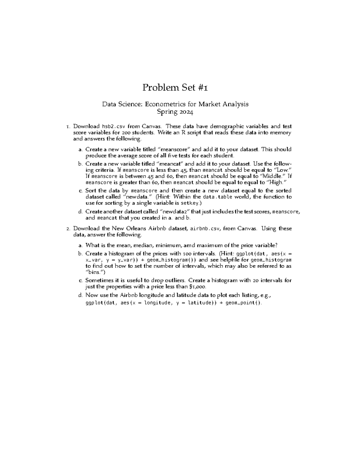 Ps1 - An R assignment - Problem Set # 1 Data Science: Econometrics for ...