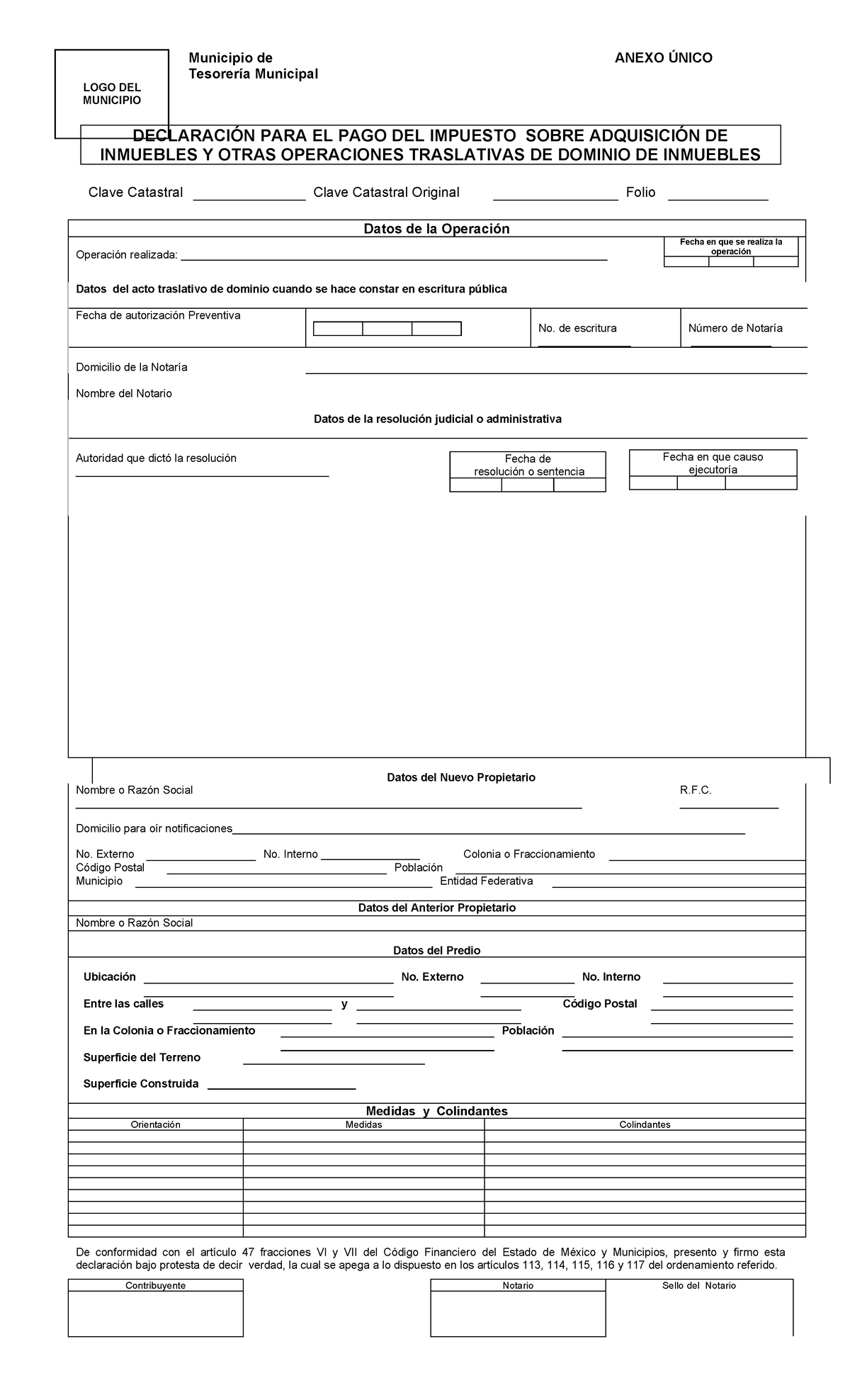 Formato de Declaración para el Pago del Impuesto sobre Adquisición de ...