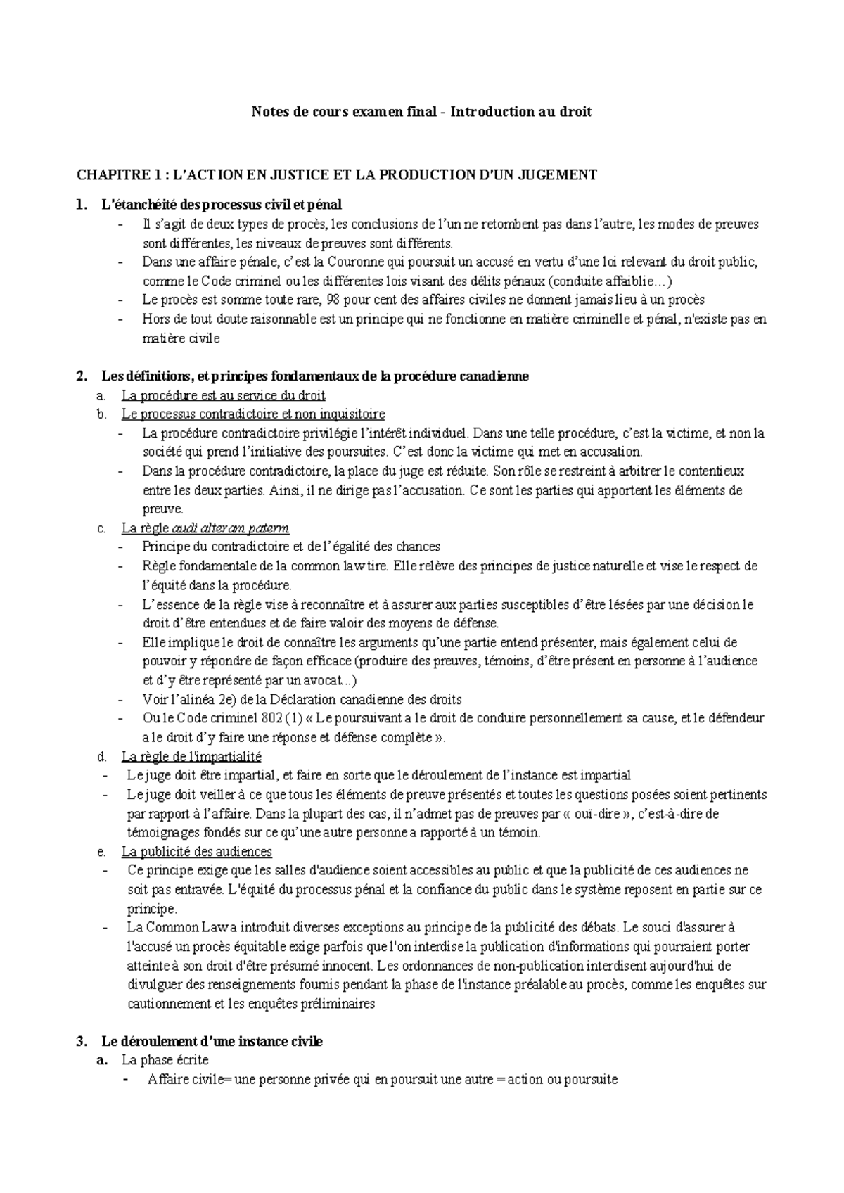 Notes de cours - Examen final DRT 101: Introduction au droit - Studocu