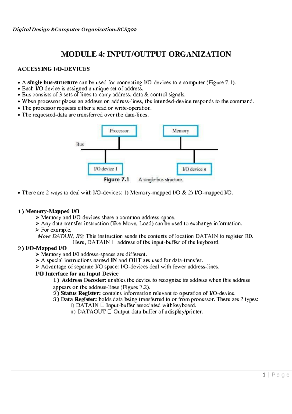 Module 4 DD&CO - Input/Output Organization Notes - Studocu