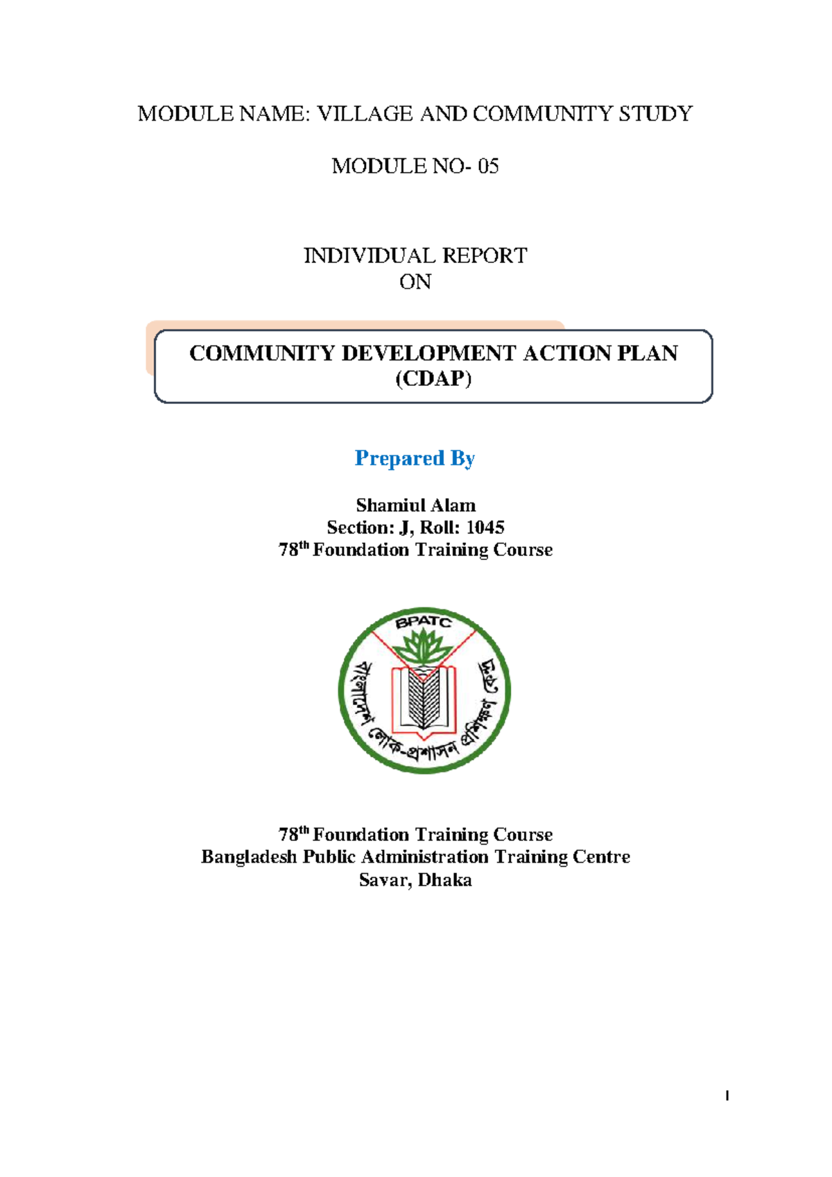 CDAP Report on Community Development: Module 05 - 78th Foundation ...