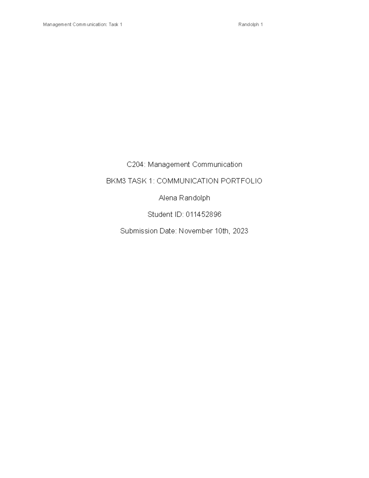 C204 Management Communication Task 1 - C204: Management Communication ...