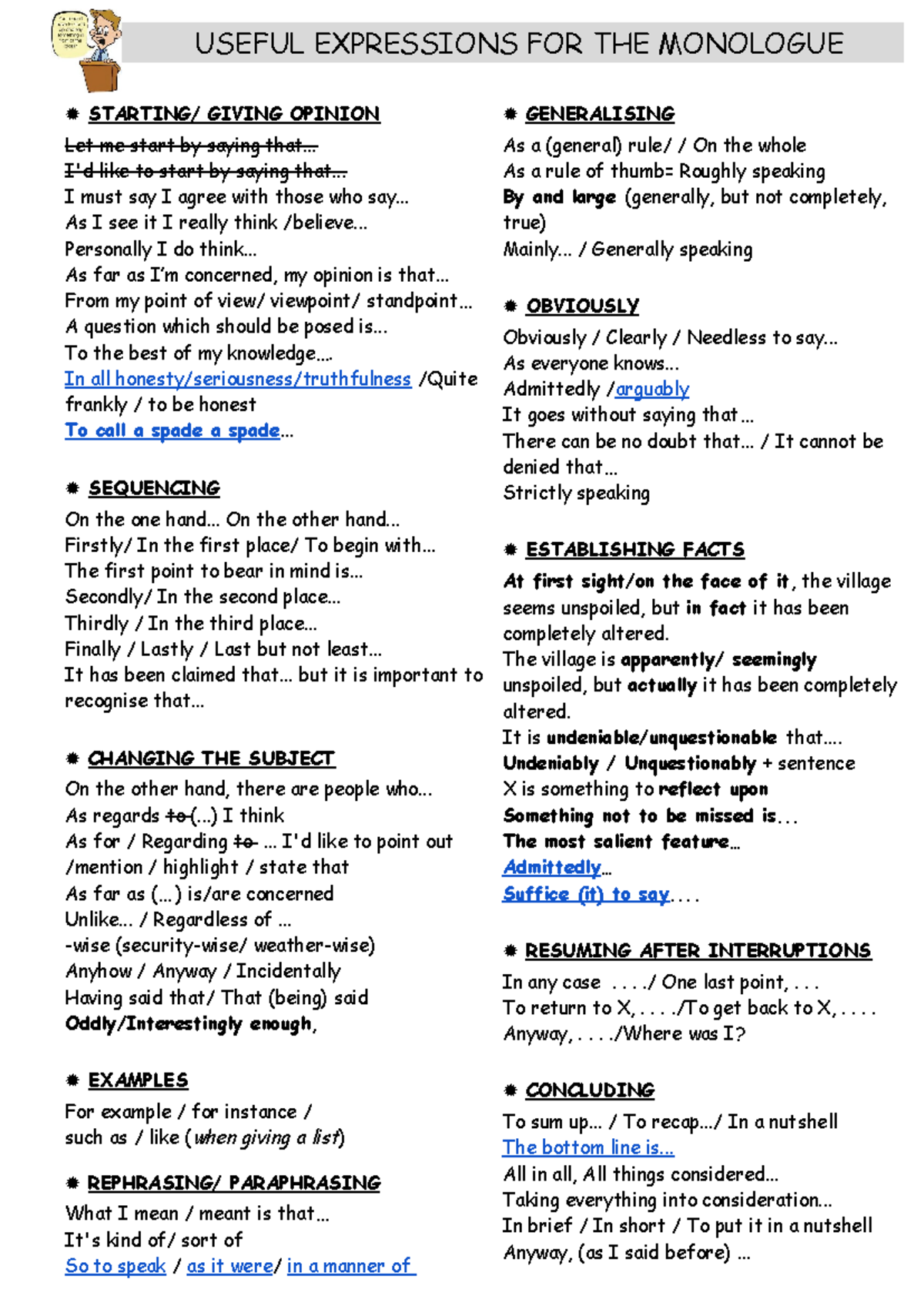 Useful Expressions for Monologue & Dialogue - C1 Level Guide - Studocu