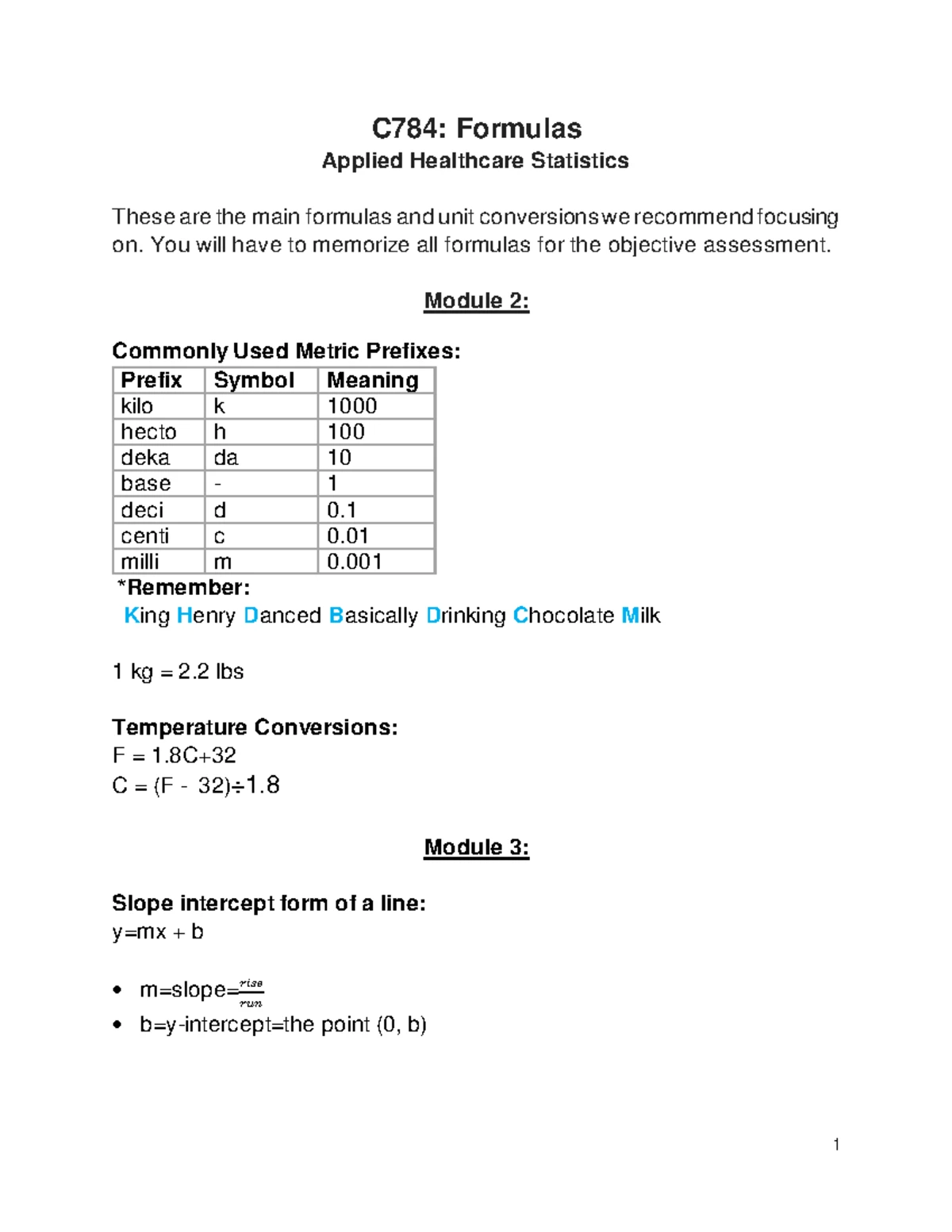 C784 Applied Healthcare Statistics Week 2 Module 4 Study Notes - Studocu