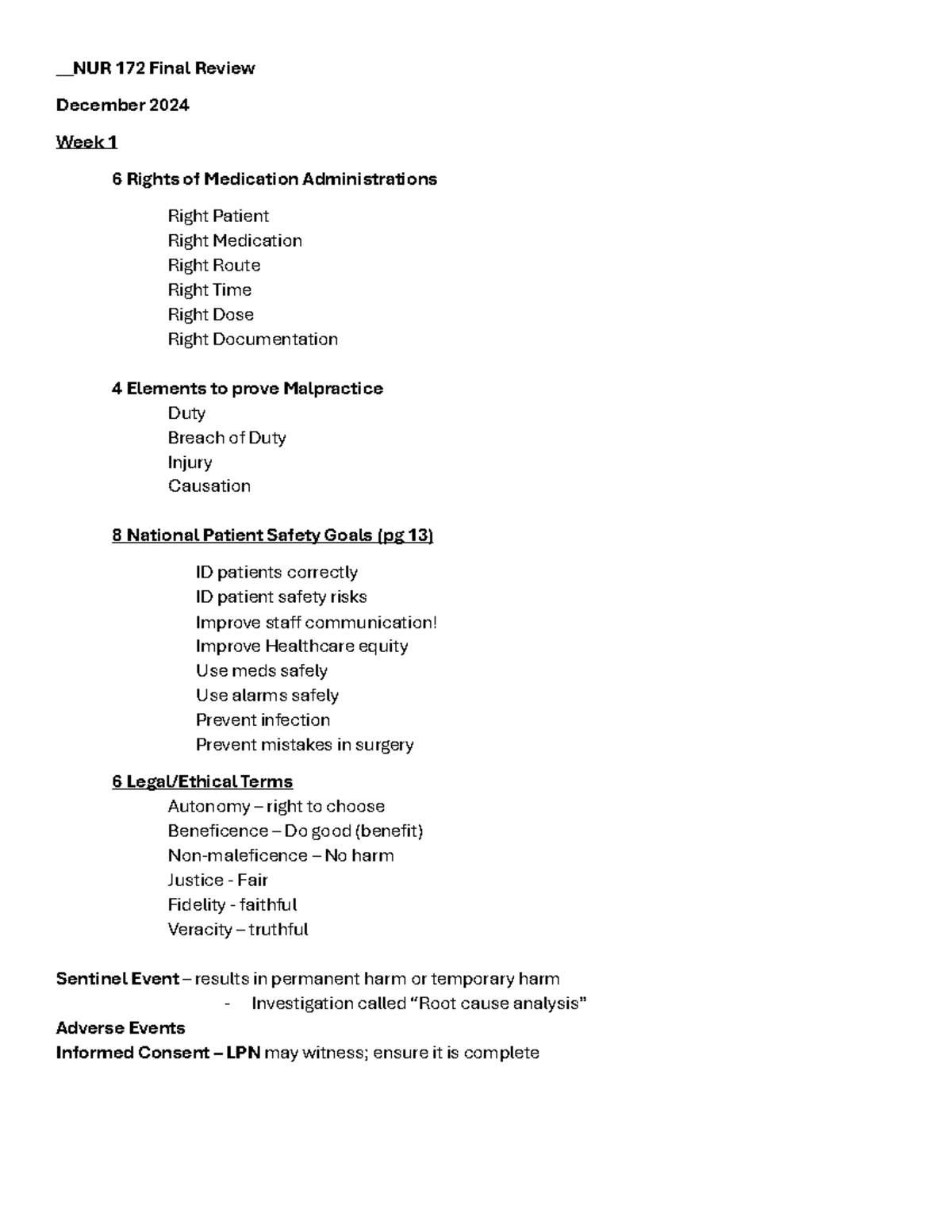 NUR 172 Final Exam Study Guide FA24: Key Concepts & Review Notes - Studocu