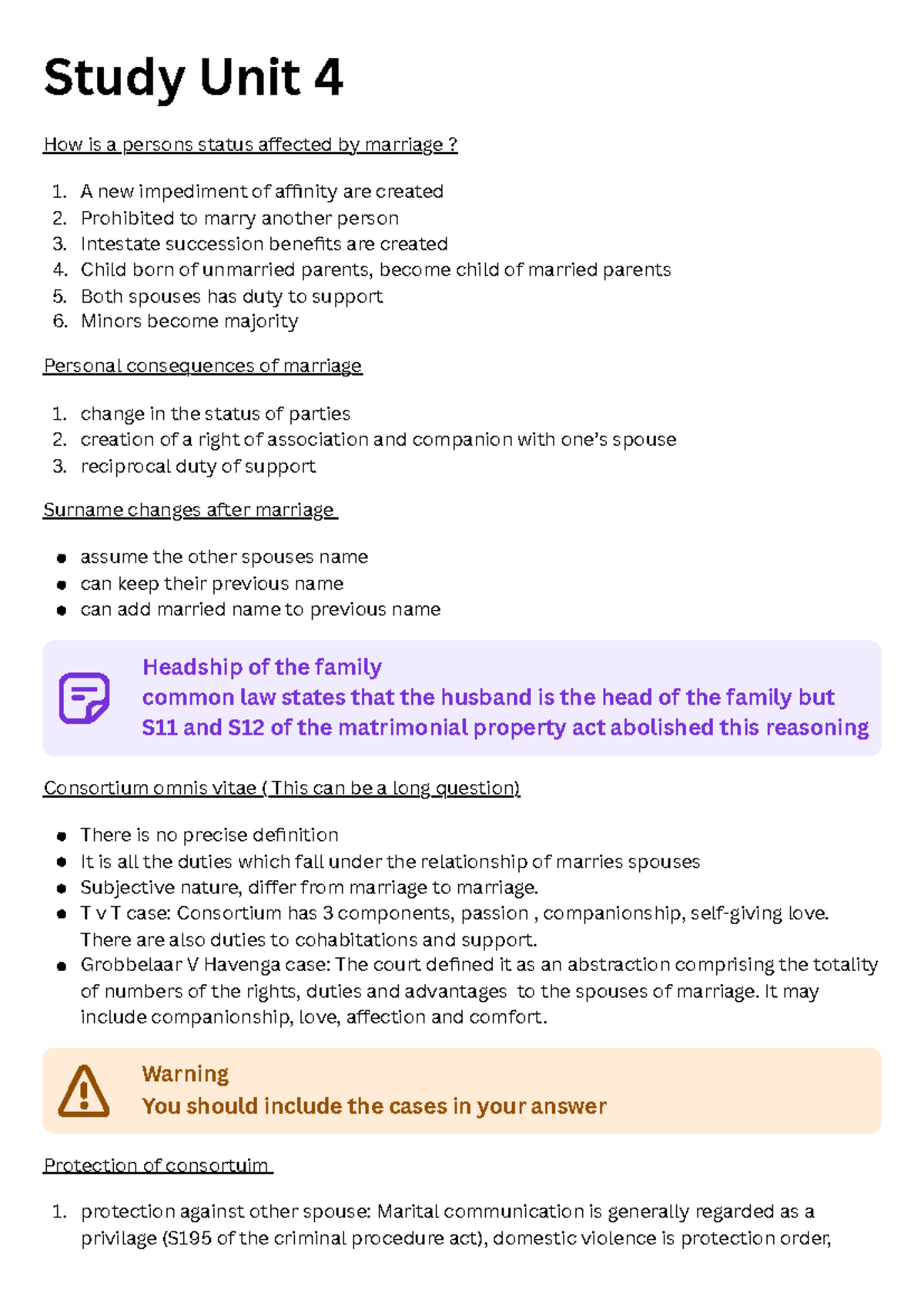 Marriage and Its Legal Consequences: Study Unit 4 Overview - Studocu