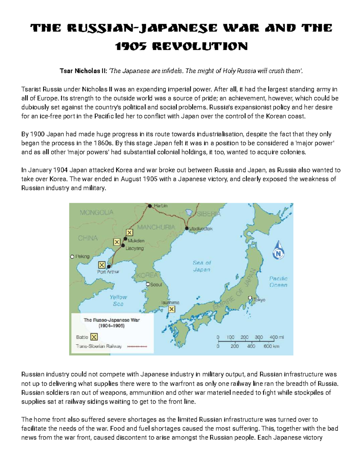 The Russo-Japanese War and the 1905 Revolution: Impact on Tsar Nicholas ...