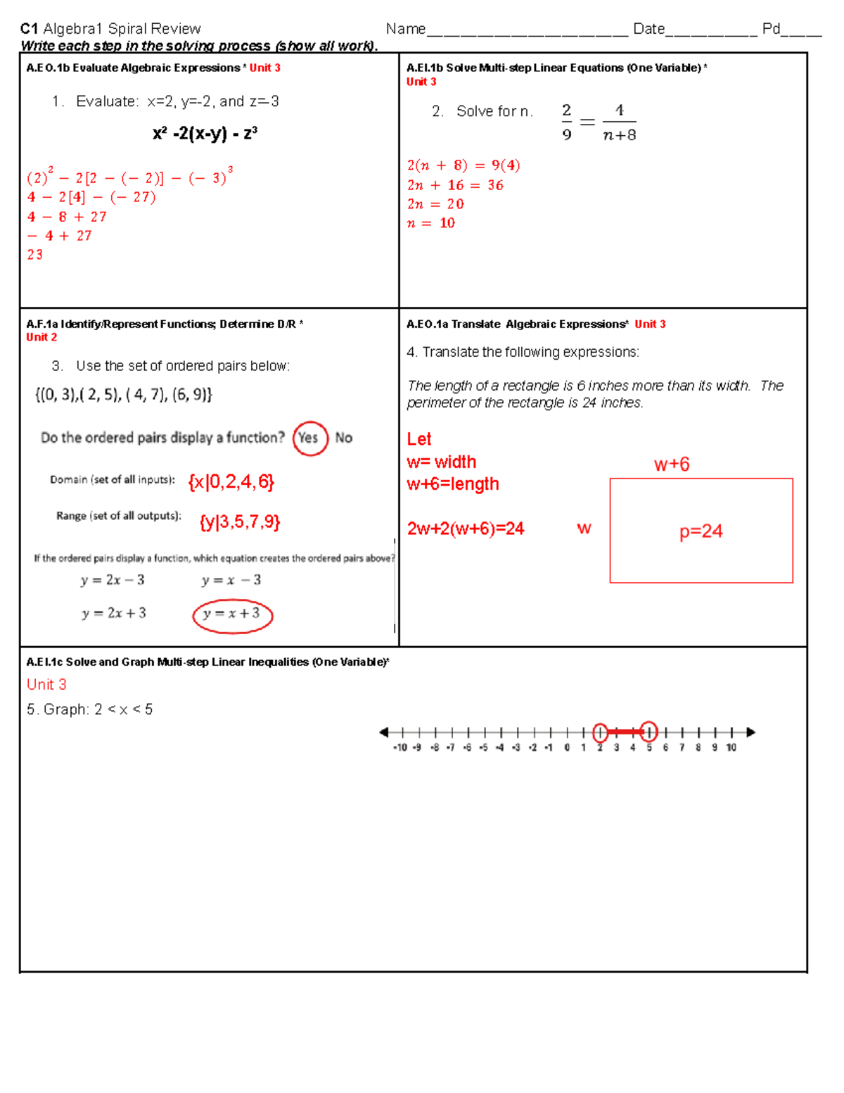 C1 Algebra Worksheet D Answers