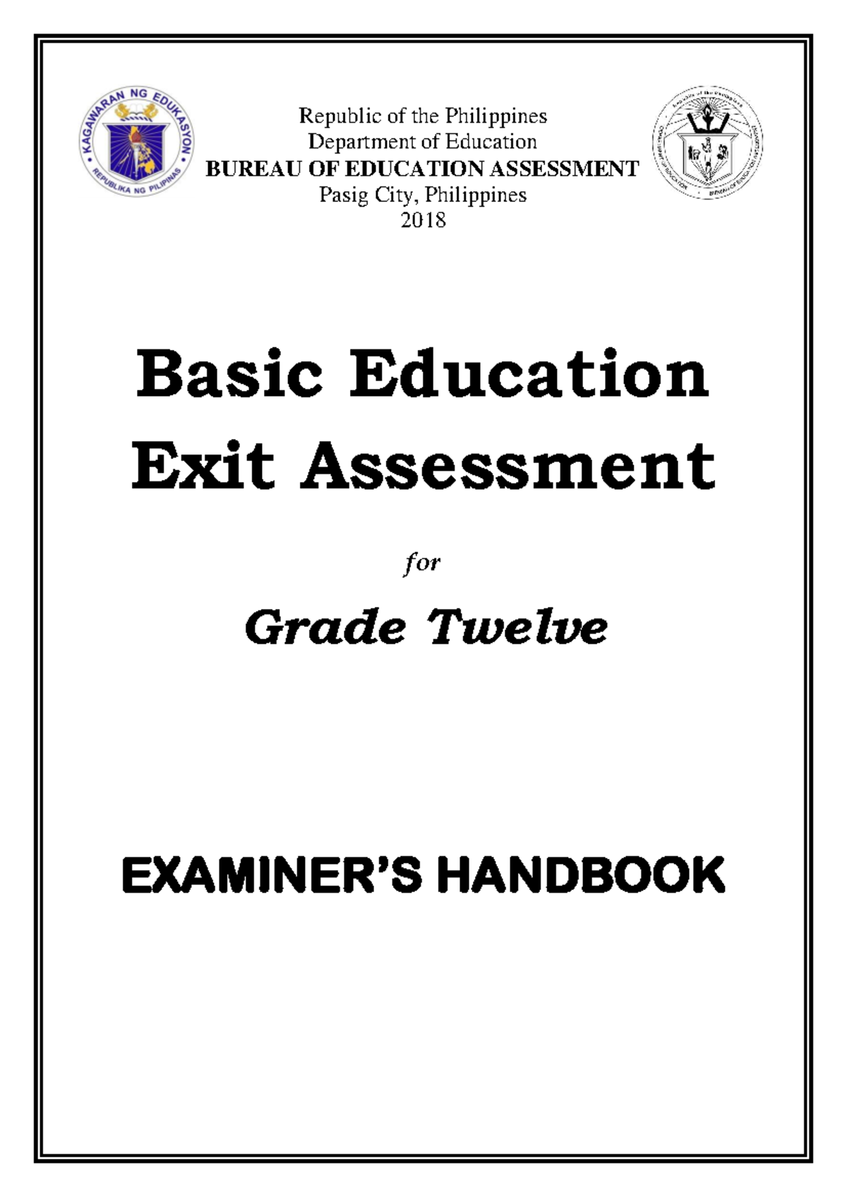 Basic Education Exit Assessment (BEEA) for Grade 12 - Examiner's ...