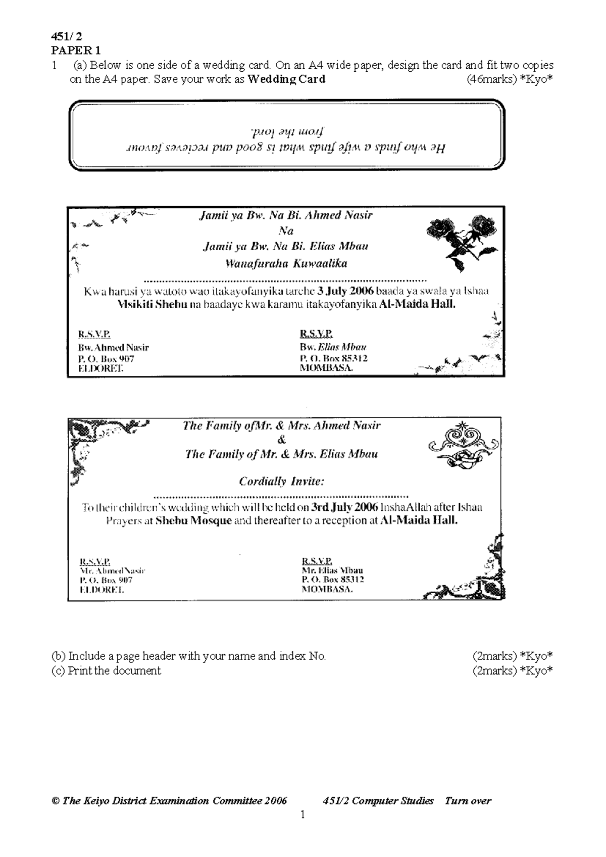 Wedding Card Design Assignment - 2006 KDC Paper 2 - Studocu