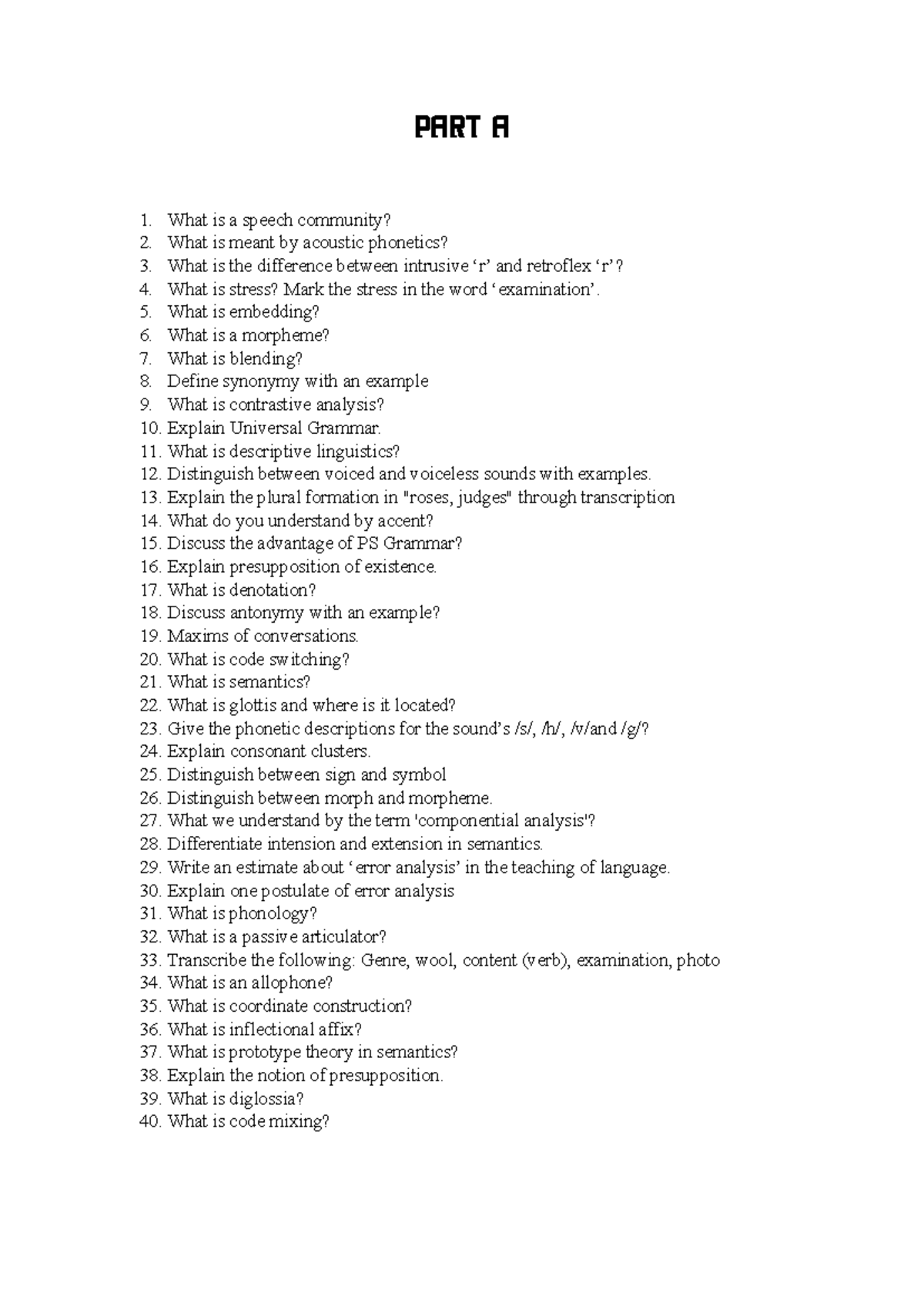 Linguistics Concepts and Terminology - PART A Study Guide - Studocu
