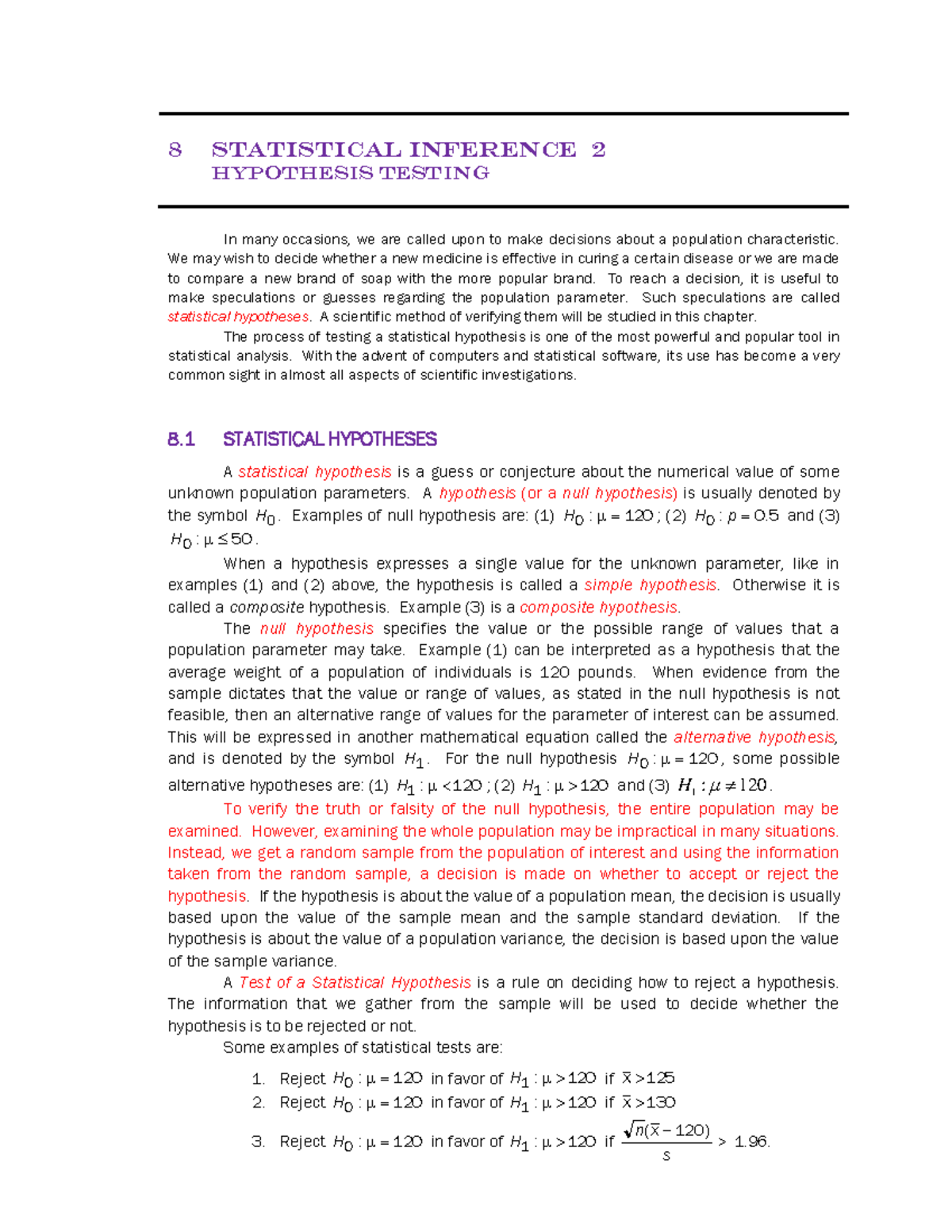 Chap8 Statistical Inference II lecture - 8 STATISTICAL INFERENCE 2 ...