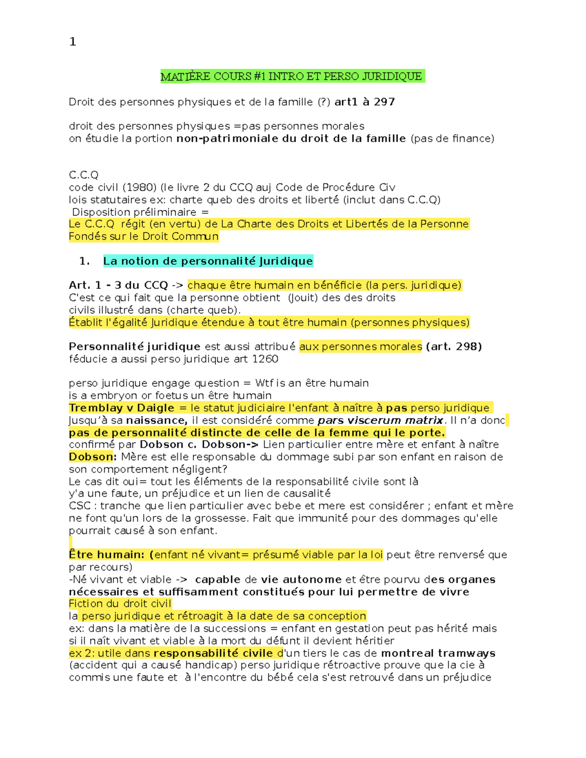 Notes de cours DRT-1004 pour examen final - MATIÈRE COURS #1 INTRO ET ...