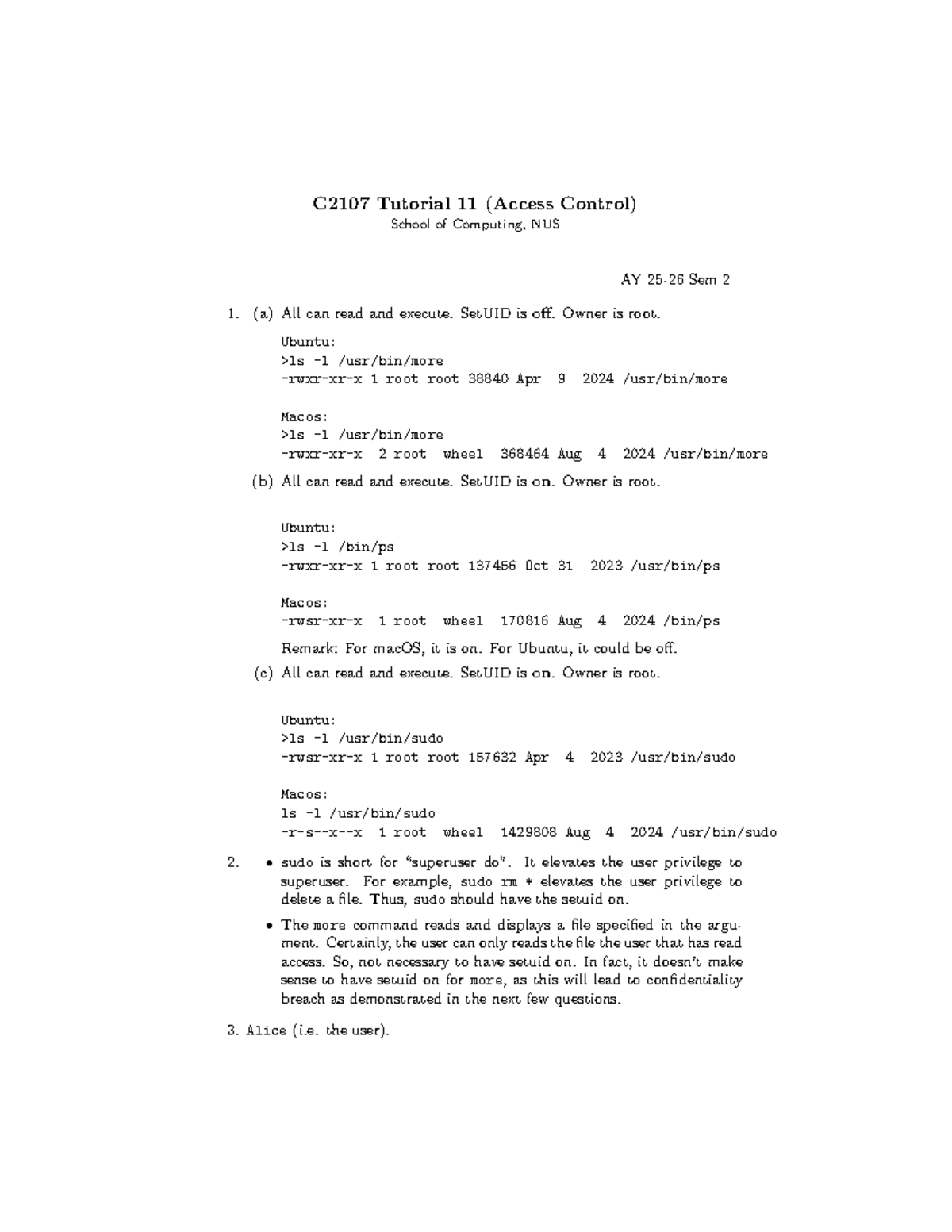 CS2107 Tutorial 11 Answers: Access Control Overview - Studocu