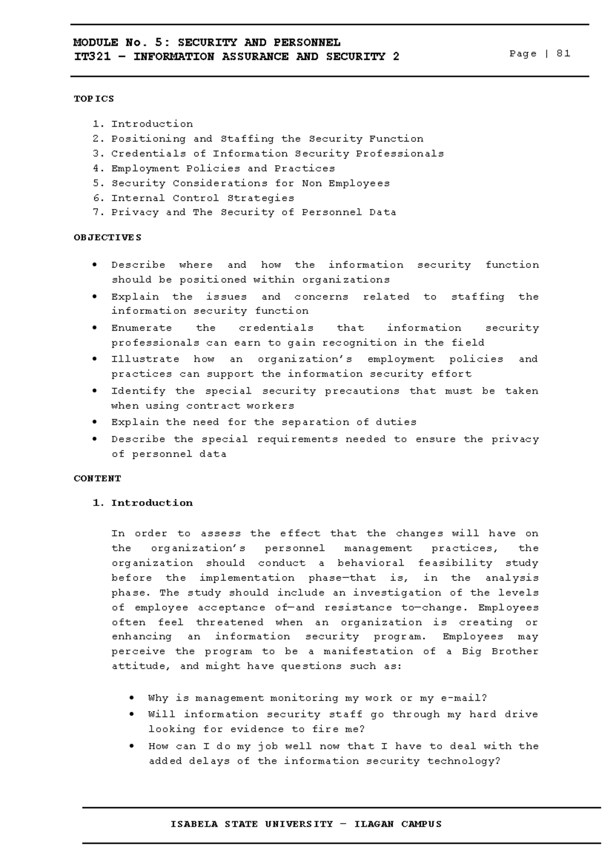 IT321 – Module 5: Security and Personnel Management Overview - Document Preview