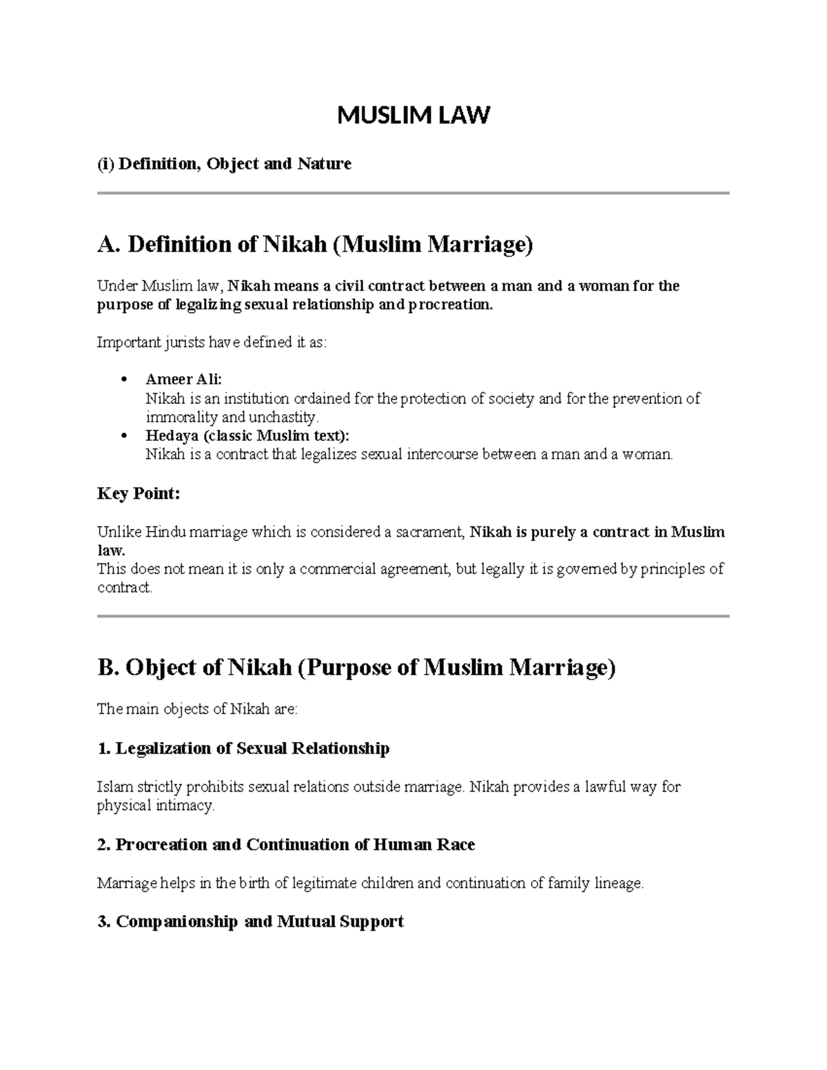 Muslim Law - Unit 2 & 3 Notes on Nikah, Talaq, and Maintenance - Studocu
