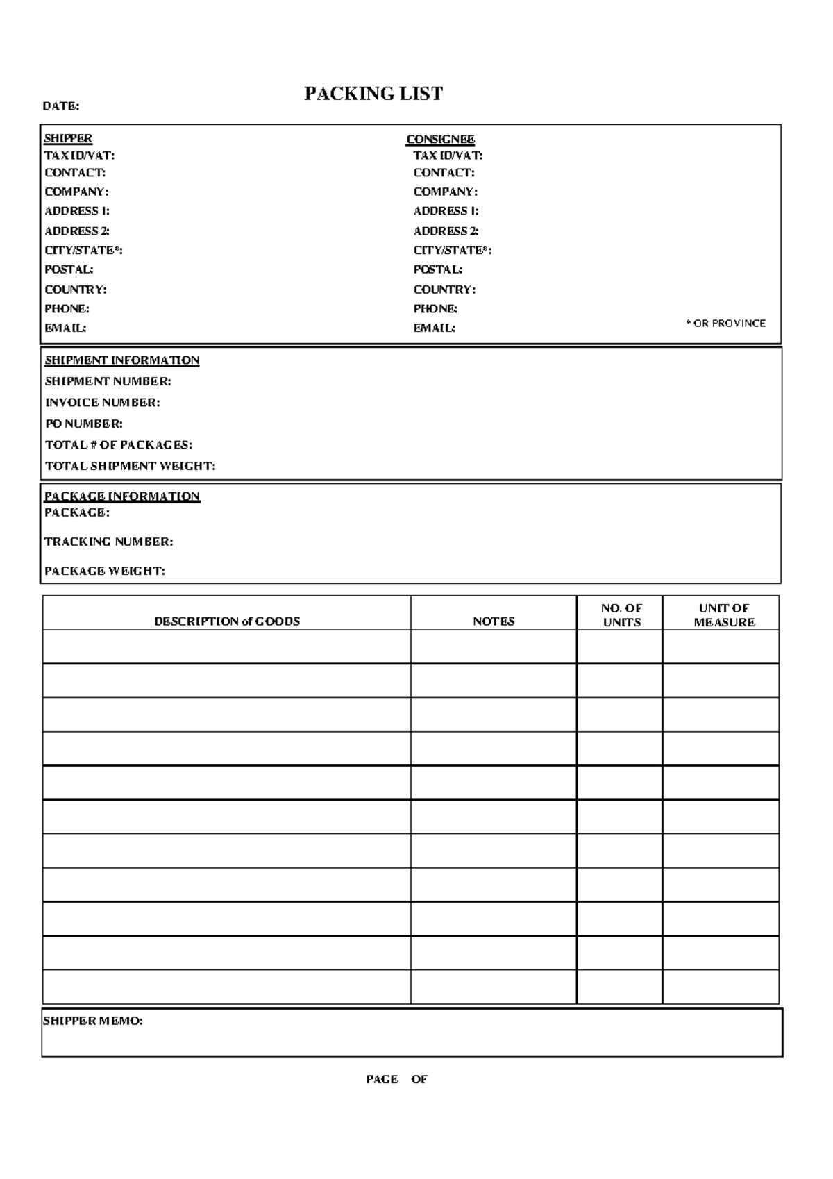 Packinglist - thủ tục hải quan packing list - DESCRIPTION of GOODS ...