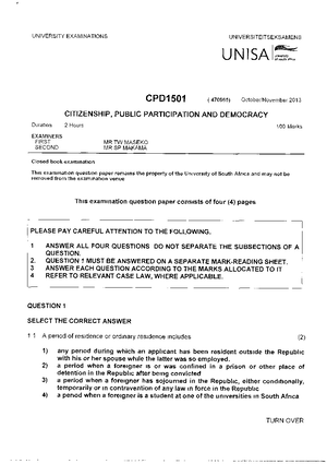 ILW1501 EXAM PACK - past exam paper (MCQ) - MAY/JUNE 2016 SECTION A ...