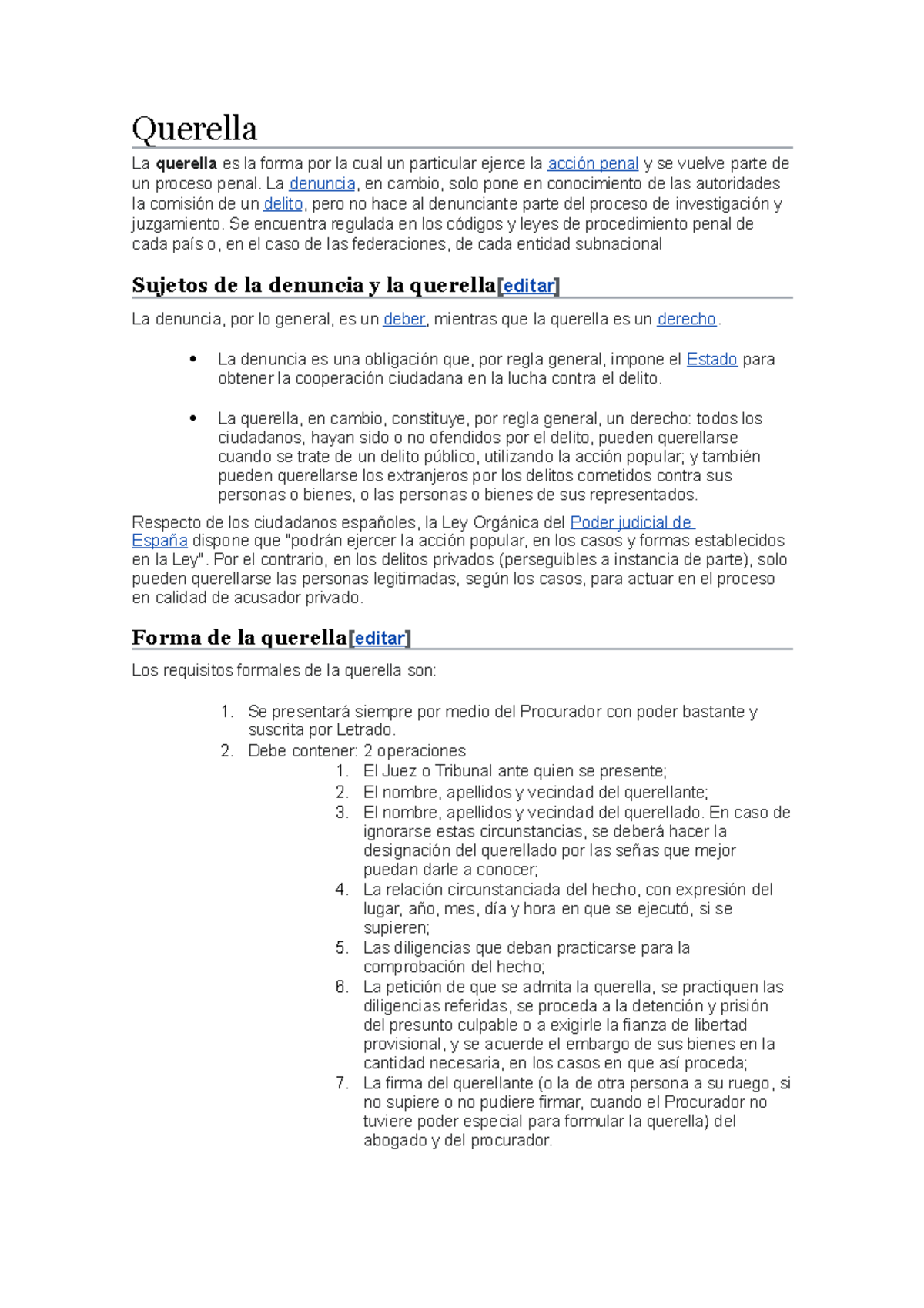 Definición y Aspectos Legales de la Querella en Derecho Penal - Studocu