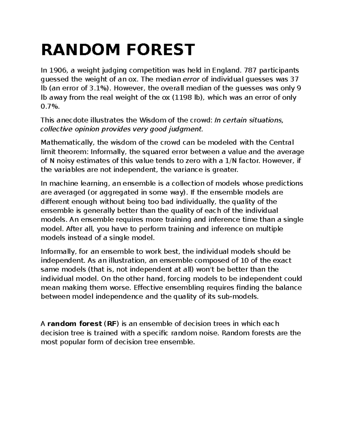 Random Forest: Understanding Decision Trees and Ensemble Learning - Studocu