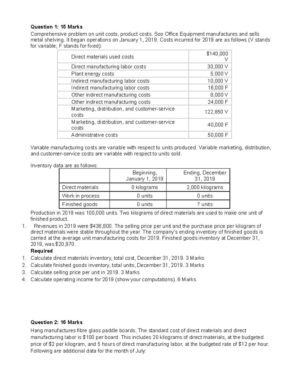 Midterm Exam Review: Cost Analysis & Variance Calculations (Term 2234 ...
