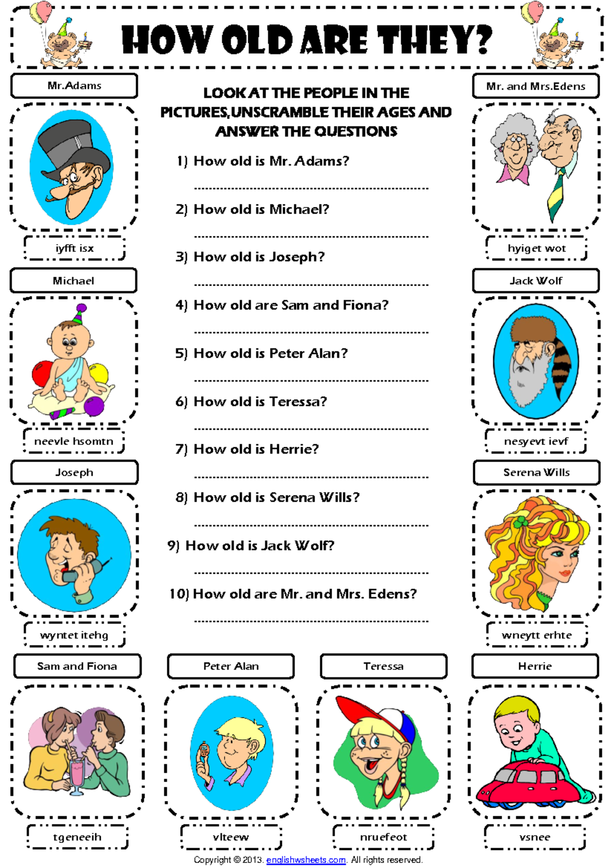 How old are they asking age vocabulary worksheet - HOW OLD ARE THEY? Mr ...