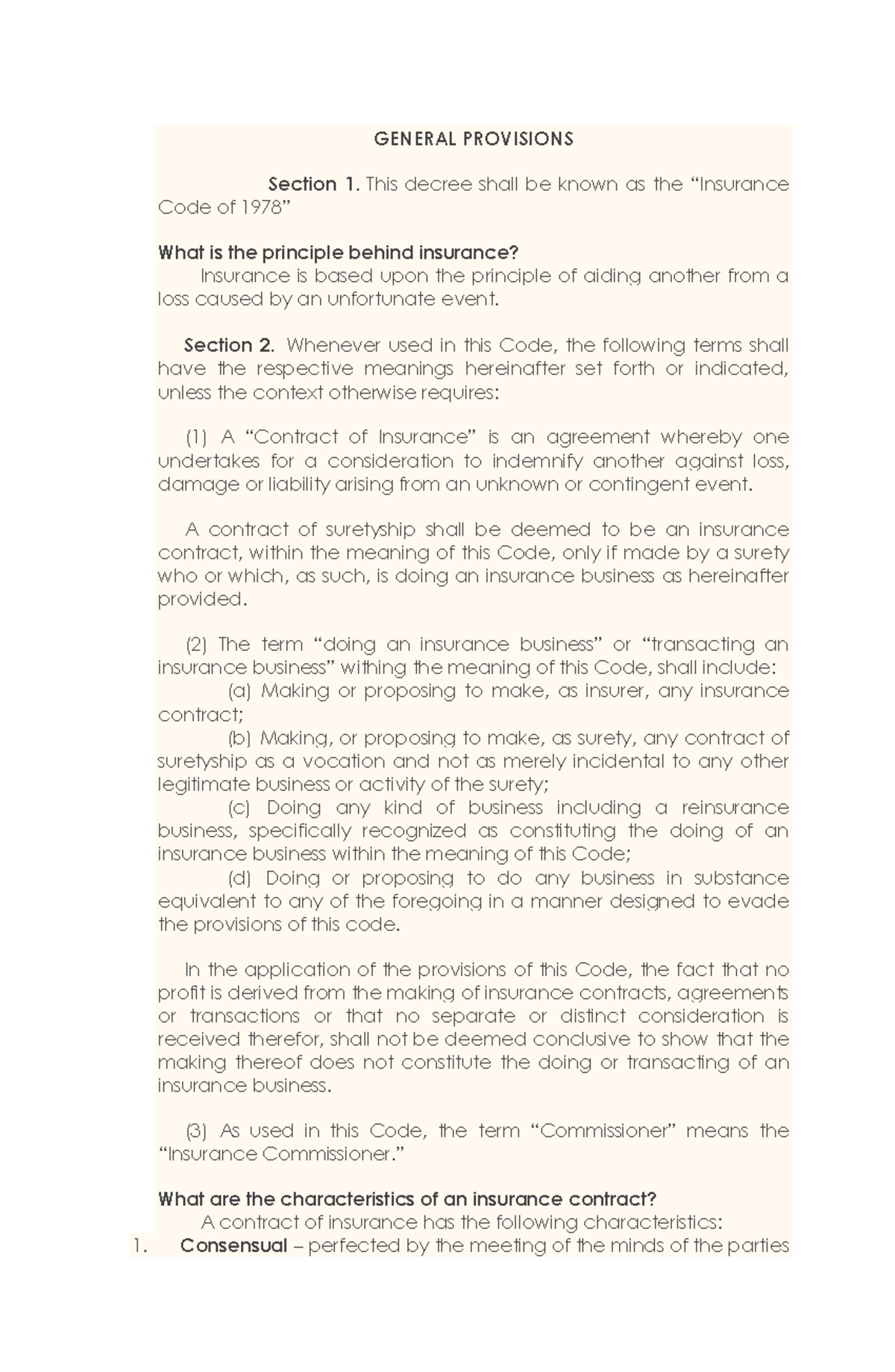 Insurance Law Code Overview and Key Principles (INS-101) - Document Preview