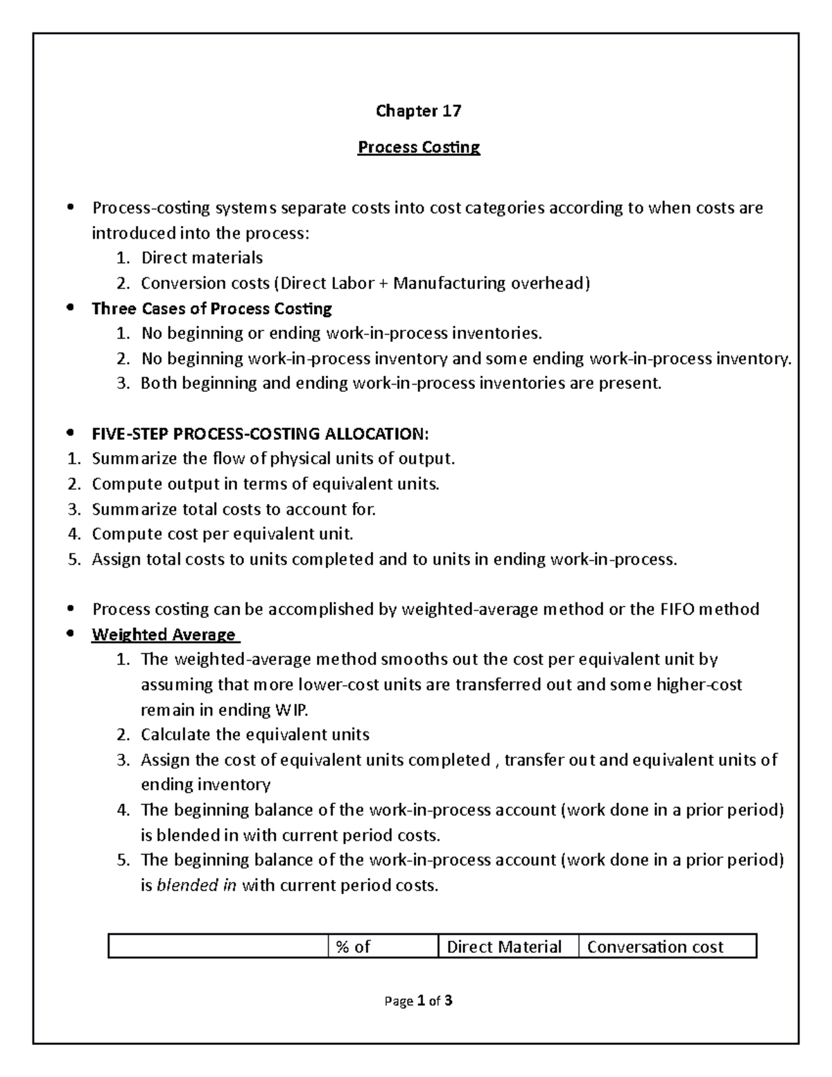 Chapter 17 - Process Costing Overview and Allocation Methods - Studocu