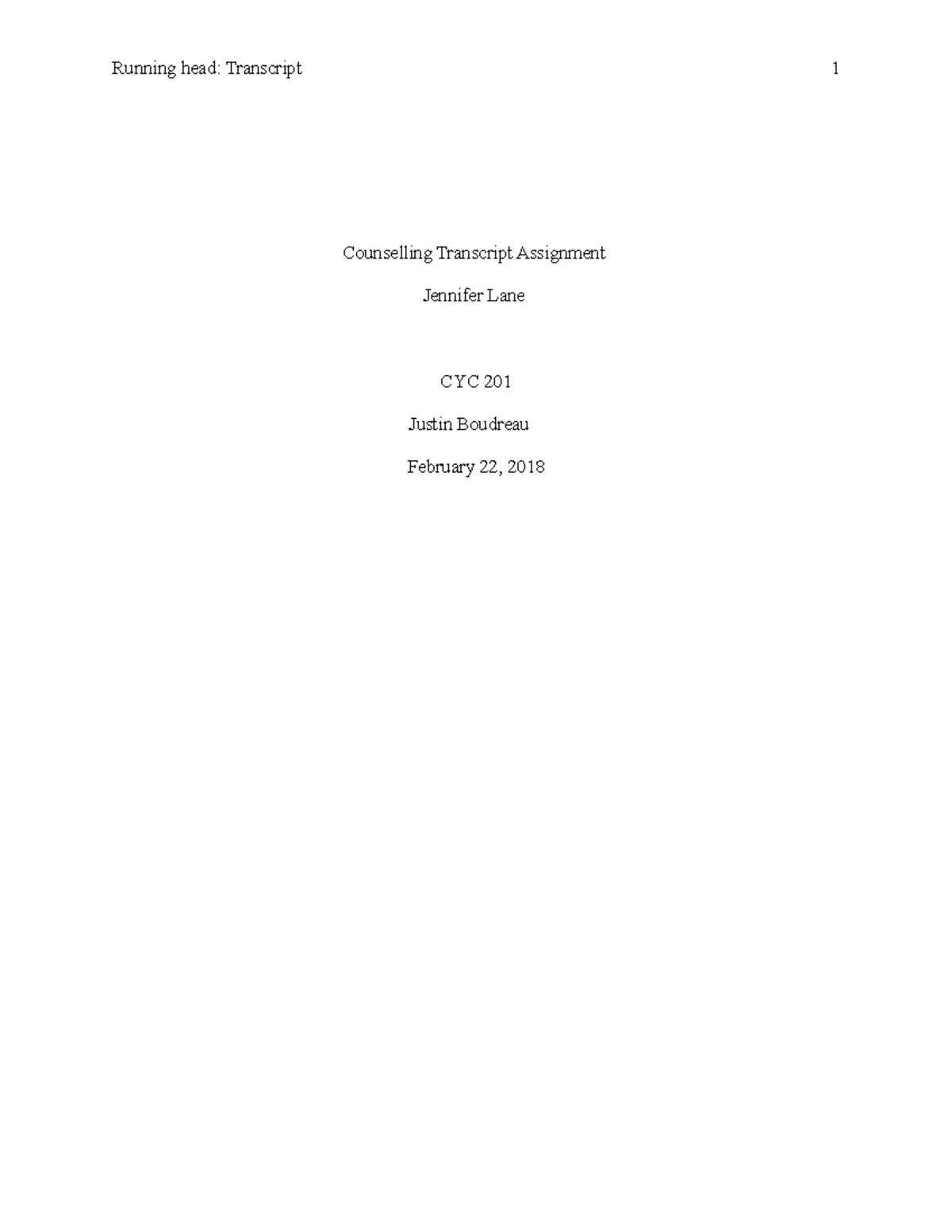 CYC 201: Counselling Transcript Analysis Assignment - Studocu