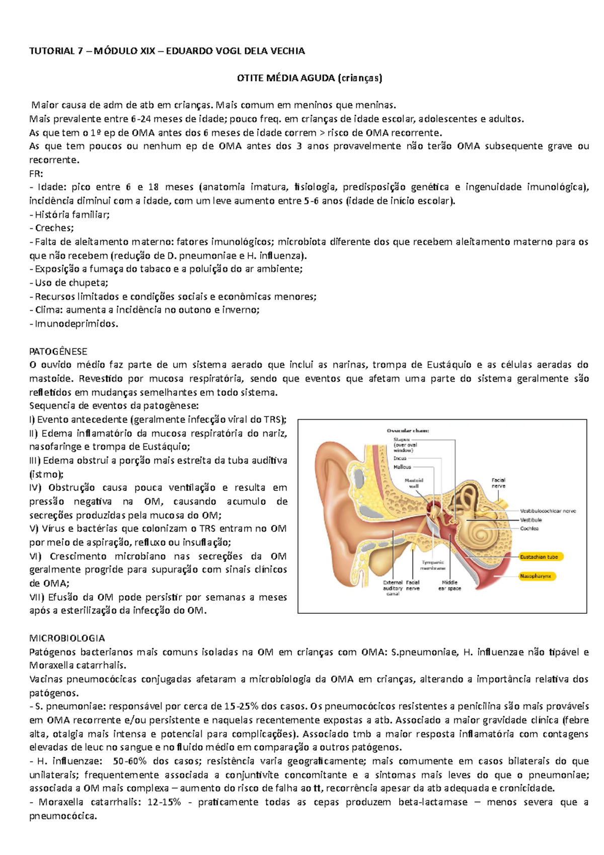 Estudo sobre Otite Média Aguda e suas Complicações Clínicas - Studocu
