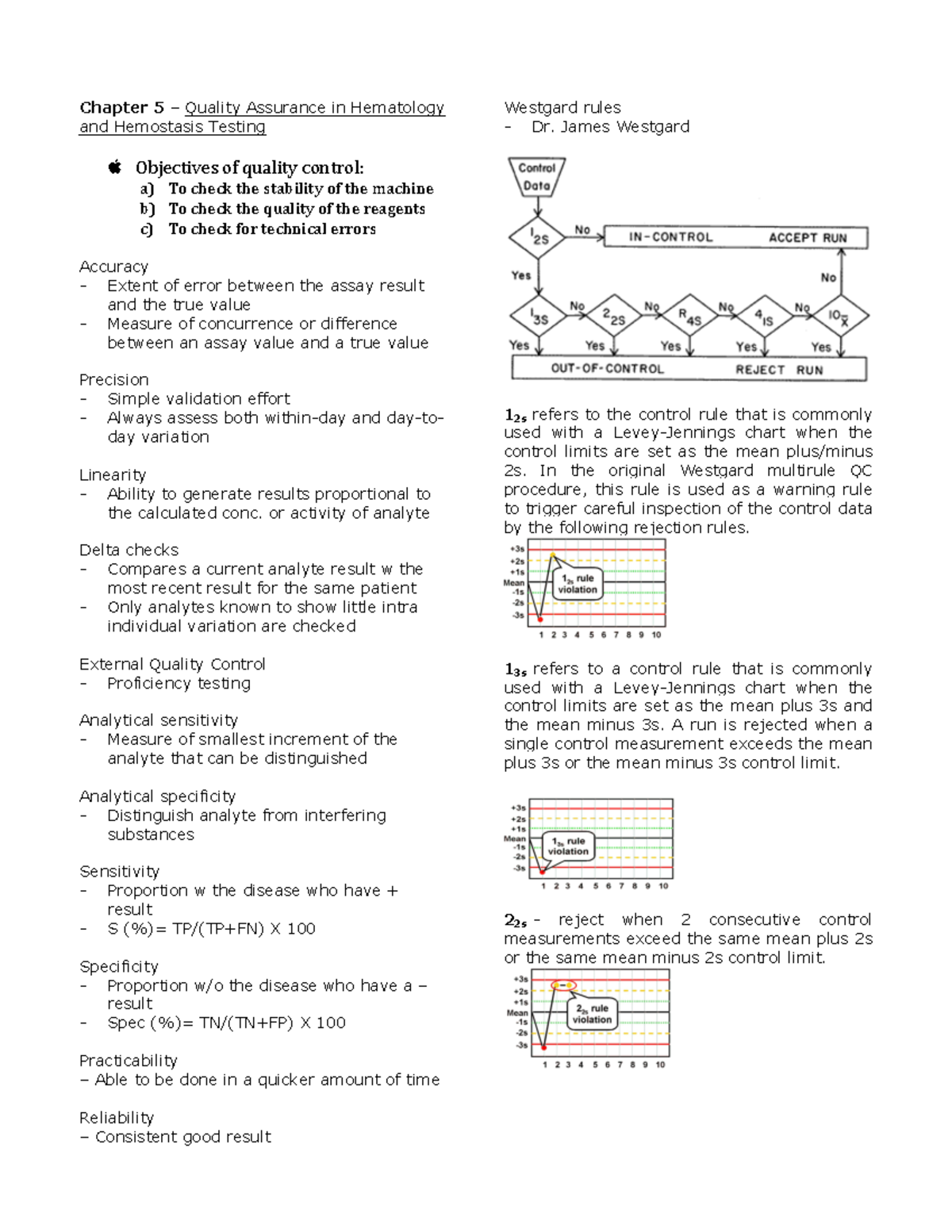 Chapter 5 – QA in Hematology & Hemostasis Testing Overview - Studocu