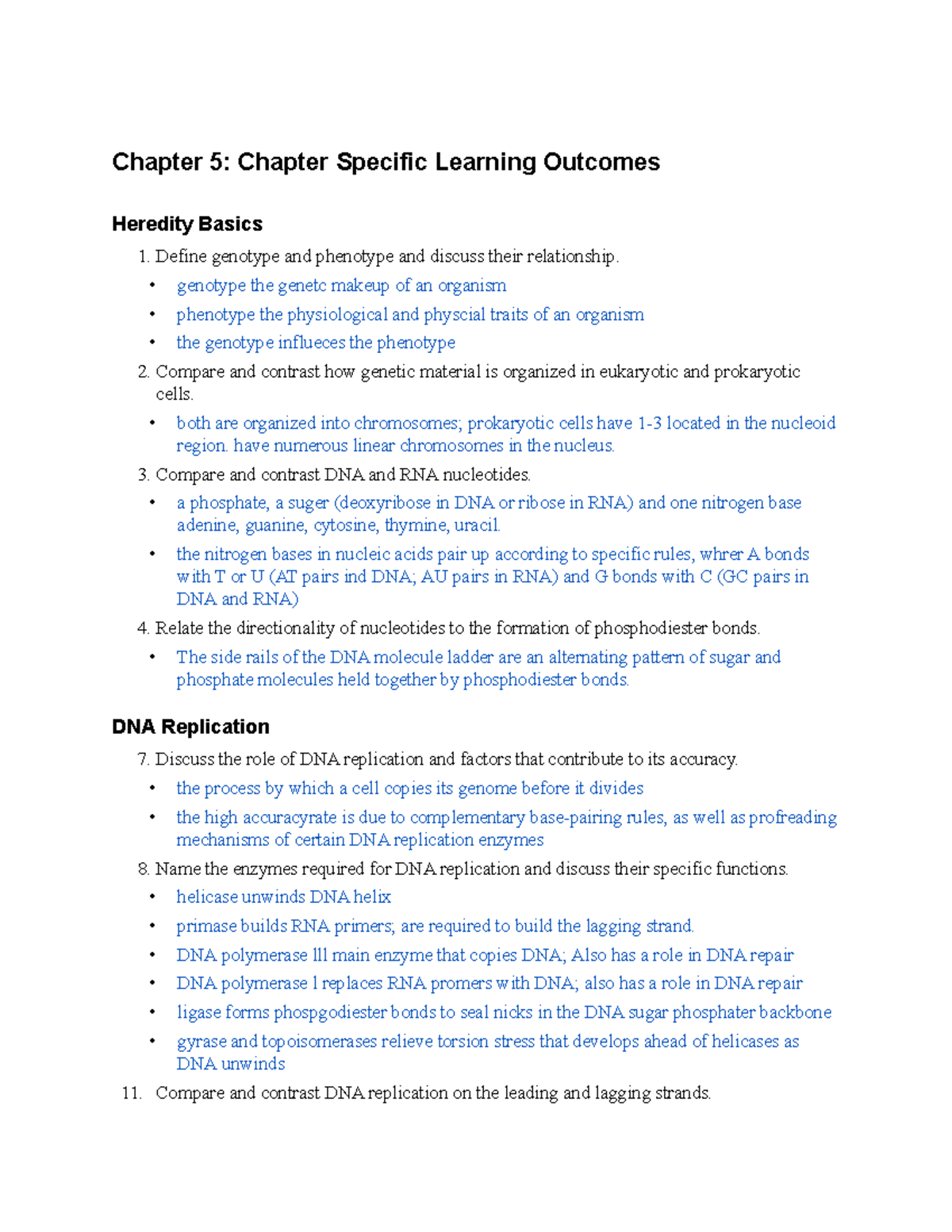 Chp 5 Learning Outcomes: Heredity, DNA Replication & Protein Synthesis ...