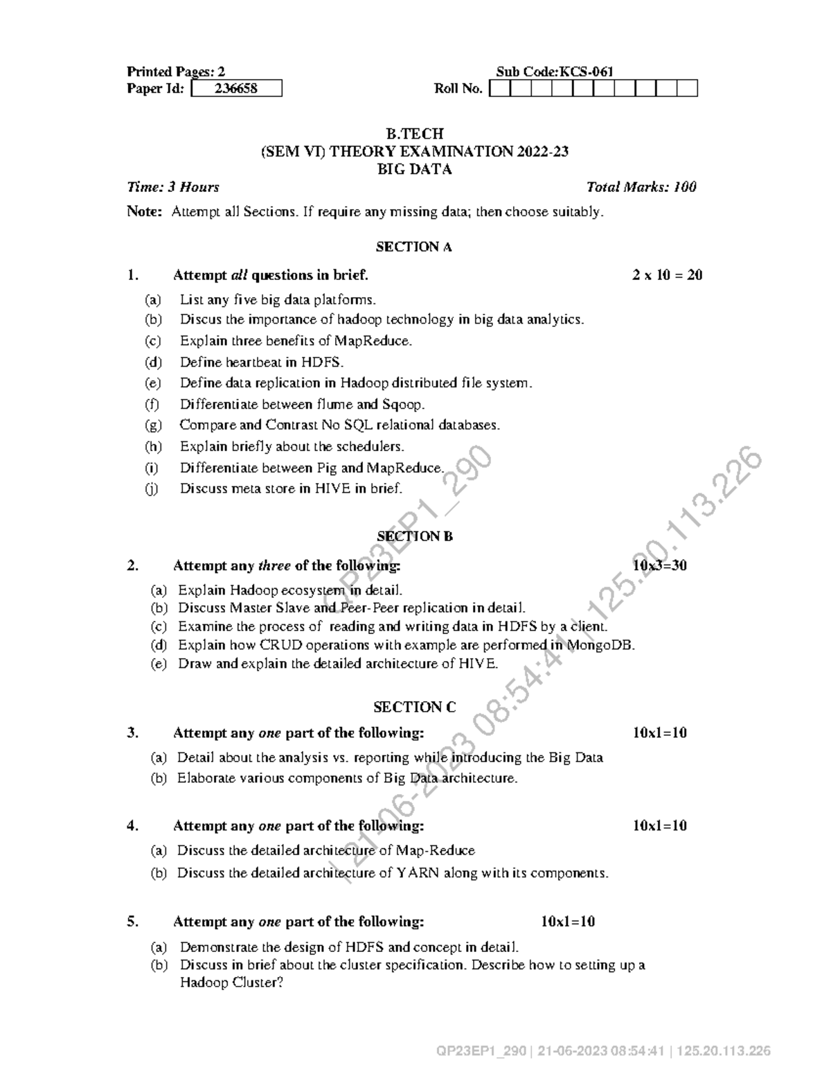 KCS061 Big Data Theory Exam Notes - B.TECH SEM VI - Studocu