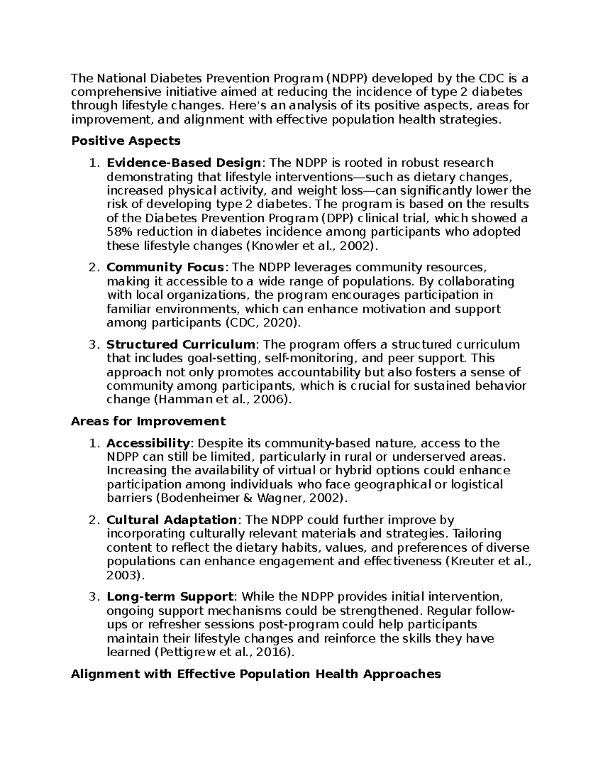 IHP-410 Week 4-1 Discussion: Evaluating the NDPP for Health Improvement ...