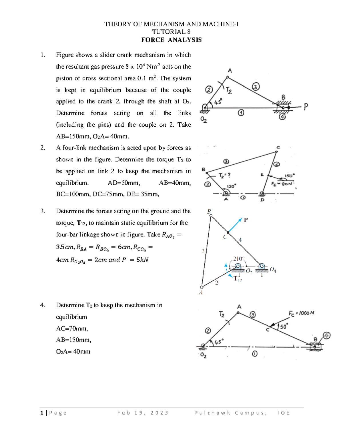 MECH 101 Tutorial 8: In-Depth Force Analysis of Mechanisms - Studocu