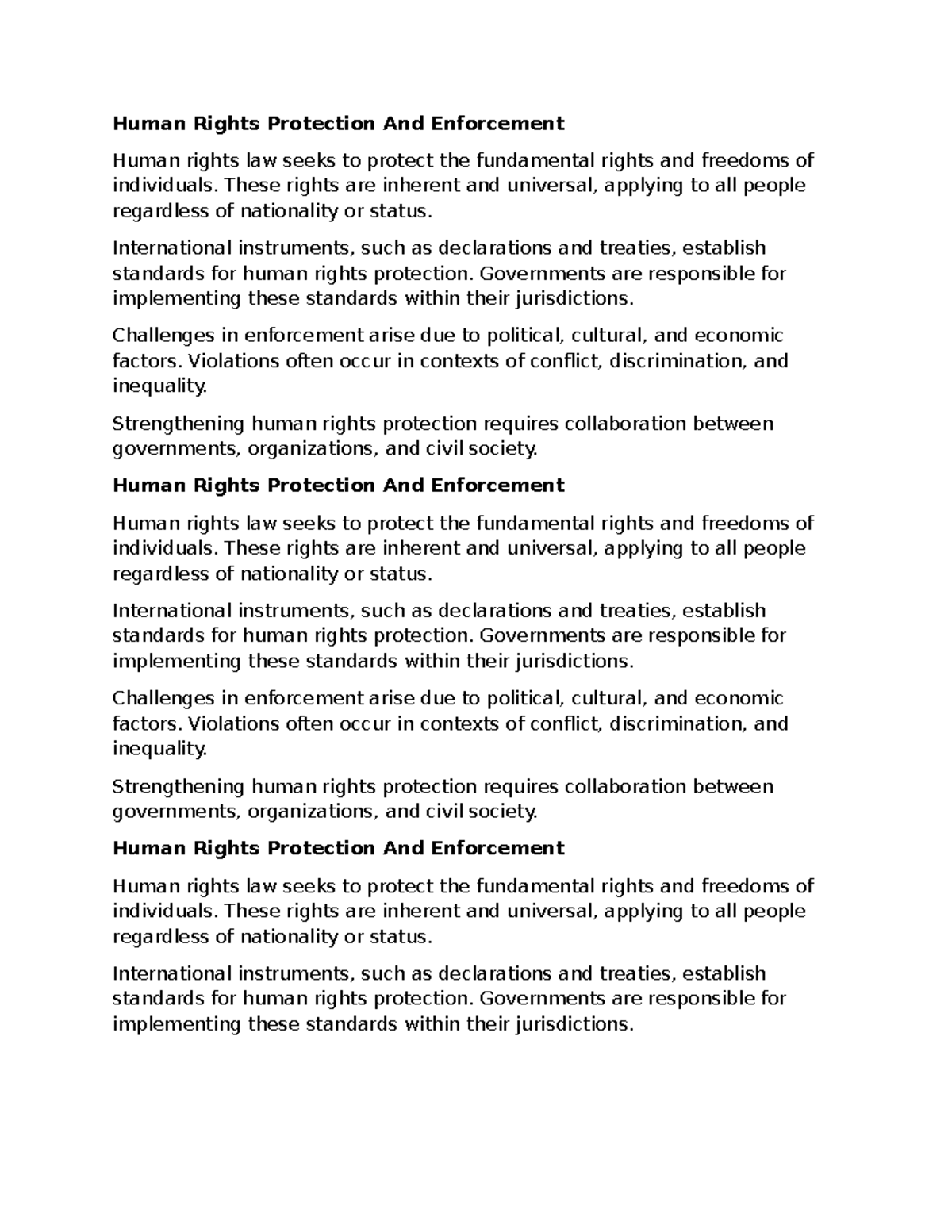 Human Rights Law: Protection, Enforcement, and Challenges - Studocu